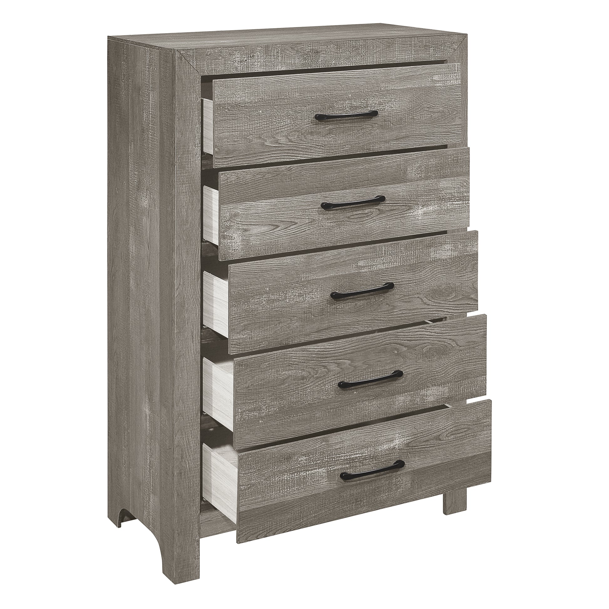 Rustic Design Gray Finish 1Pc Chest With Storage Drawers Black Metal Hardware Bedroom Furniture Gray Wood