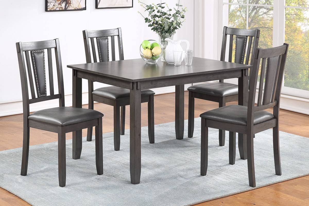 Grey Finish Dinette 5Pc Set Kitchen Breakfast Dining Table W Wooden Top Upholstered Cushion Chairs Dining Room Furniture Gray Wood Dining Room Solid Wood Rubberwood Rectangular Dining Table With Chair Wood Wood Grey Mix Seats 4 48 Inches Modern 4 Leg