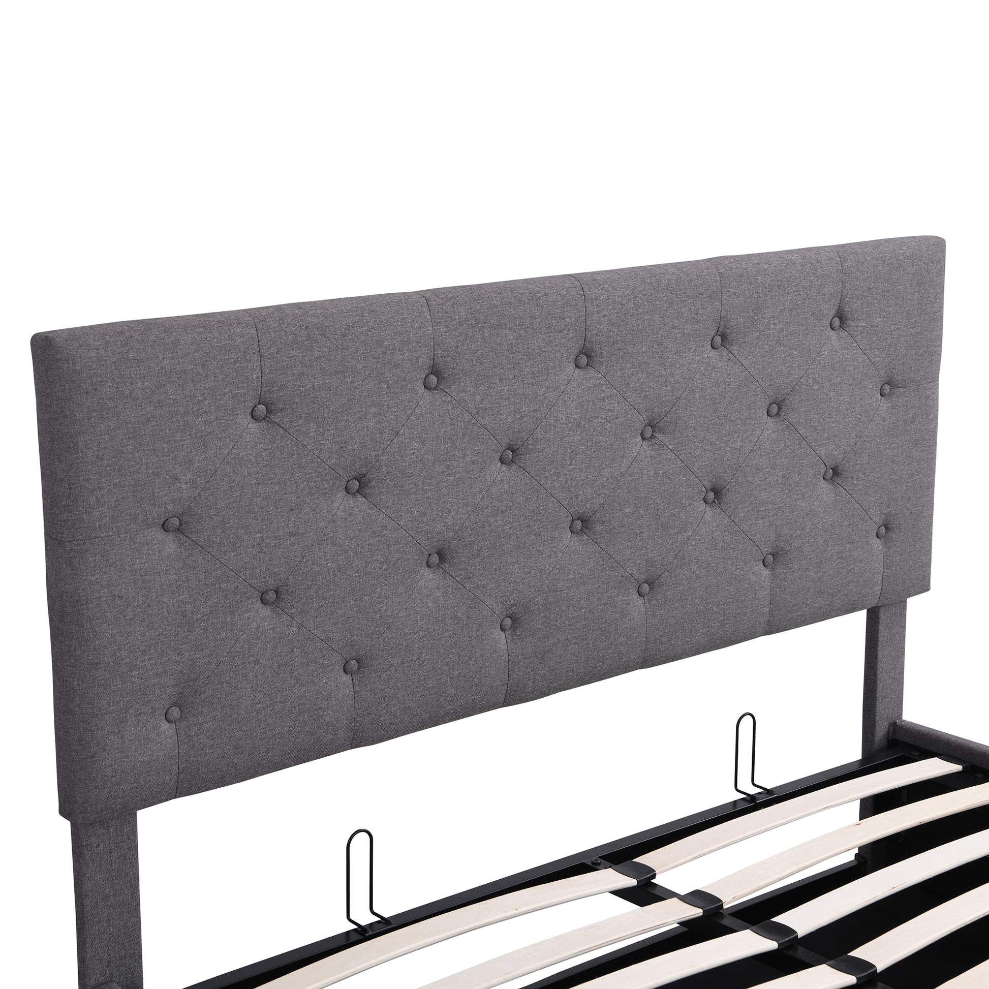Queen Size Upholstered Platform Bed With A Hydraulic Storage System Gray Gray Upholstered