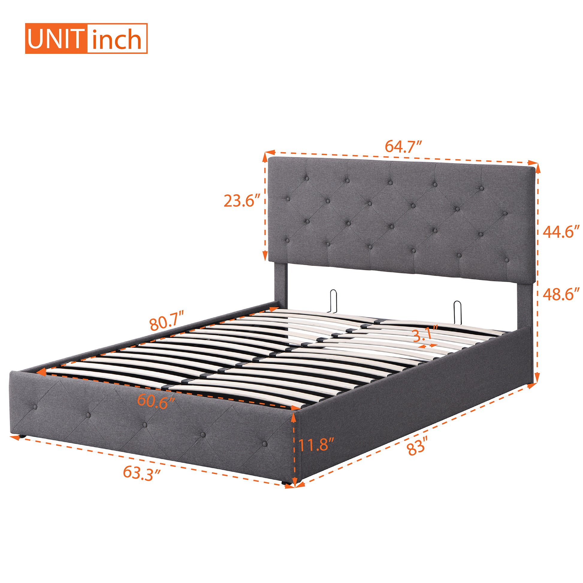 Queen Size Upholstered Platform Bed With A Hydraulic Storage System Gray Gray Upholstered