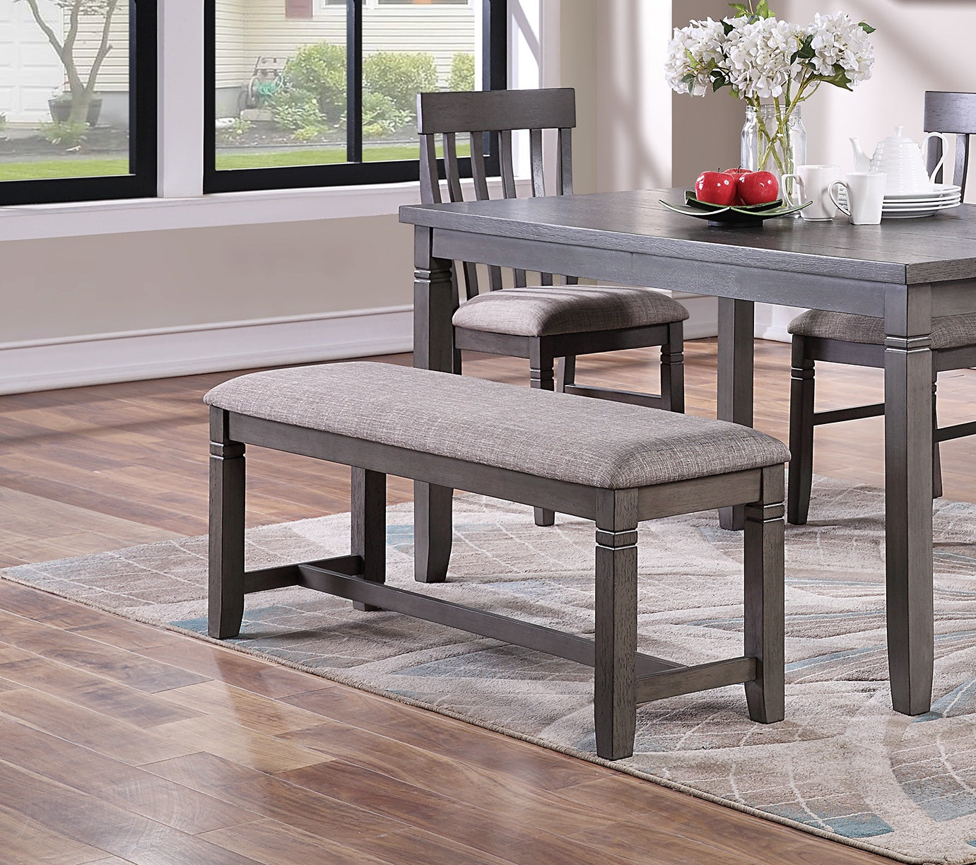 Dining Room Furniture Simple 6Pc Set Dining Table 4X Side Chairs And A Bench Solid Wood And Veneers Wood Dining Room Solid Wood Rubberwood Rectangular Dining Table With Chair And Bench Wood Wood Grey Mix Slat Back Seats 6 60 Inches