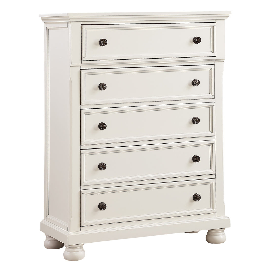 Casual White Finish 1Pc Chest Of Drawers Antique Bronze Tone Knobs Bun Feet Bedroom Furniture White Bedroom Wood