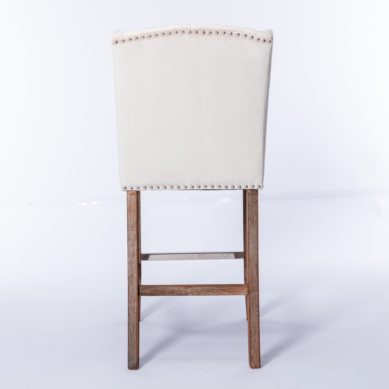 Counter Height Bar Stools, Upholstered 27" Seat Height Barstools, Wingback Breakfast Chairs With Trim & Tufted Back, Wood Legs, Set Of 2 Beige Beige Foam Velvet