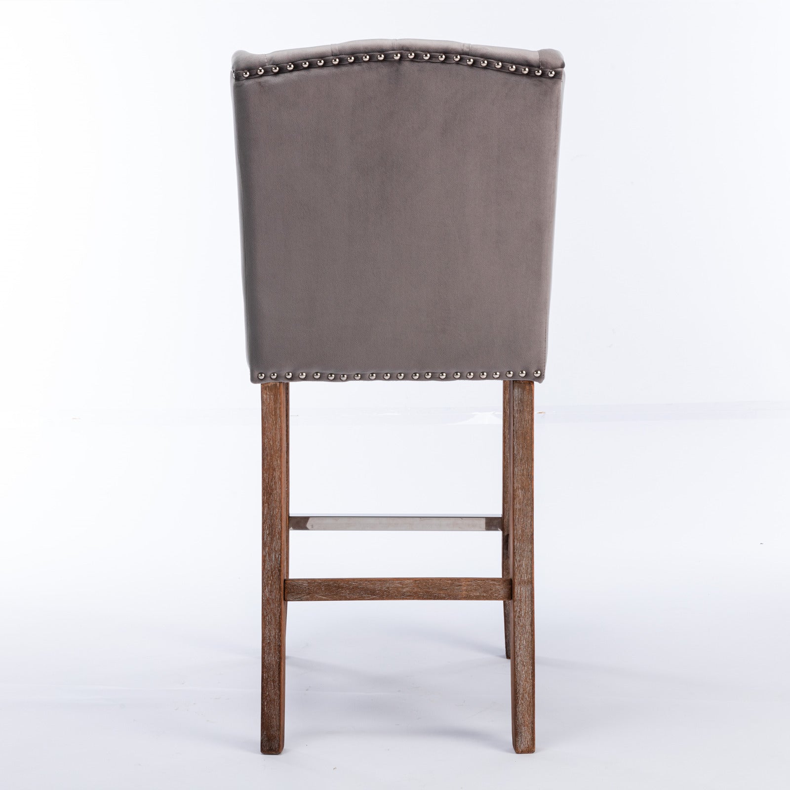 Counter Height Bar Stools, Upholstered 27" Seat Height Barstools, Wingback Breakfast Chairs With Trim & Tufted Back, Wood Legs, Set Of 2 Grey Gray Foam Velvet