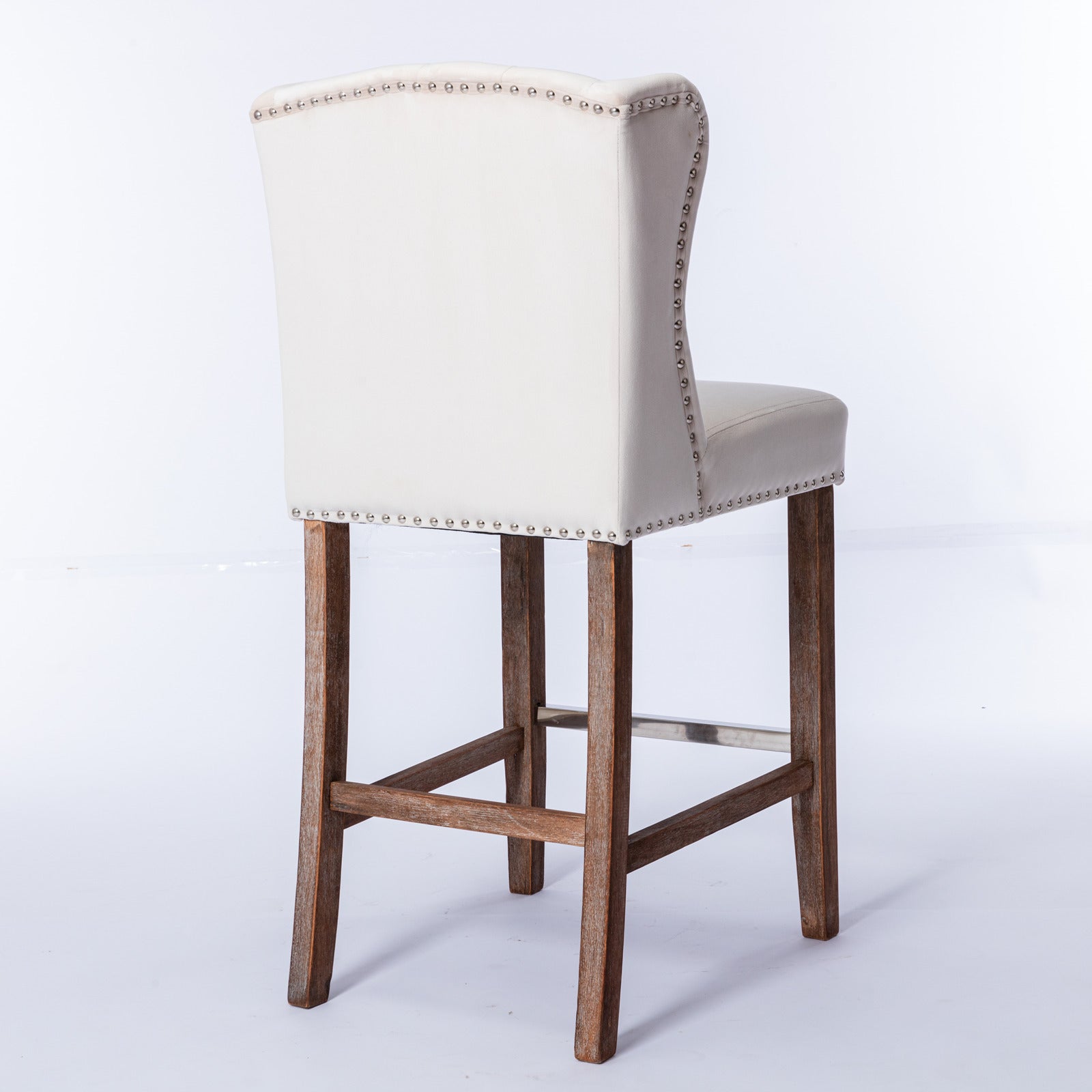 Counter Height Bar Stools, Upholstered 27" Seat Height Barstools, Wingback Breakfast Chairs With Trim & Tufted Back, Wood Legs, Set Of 2 Beige Beige Foam Velvet