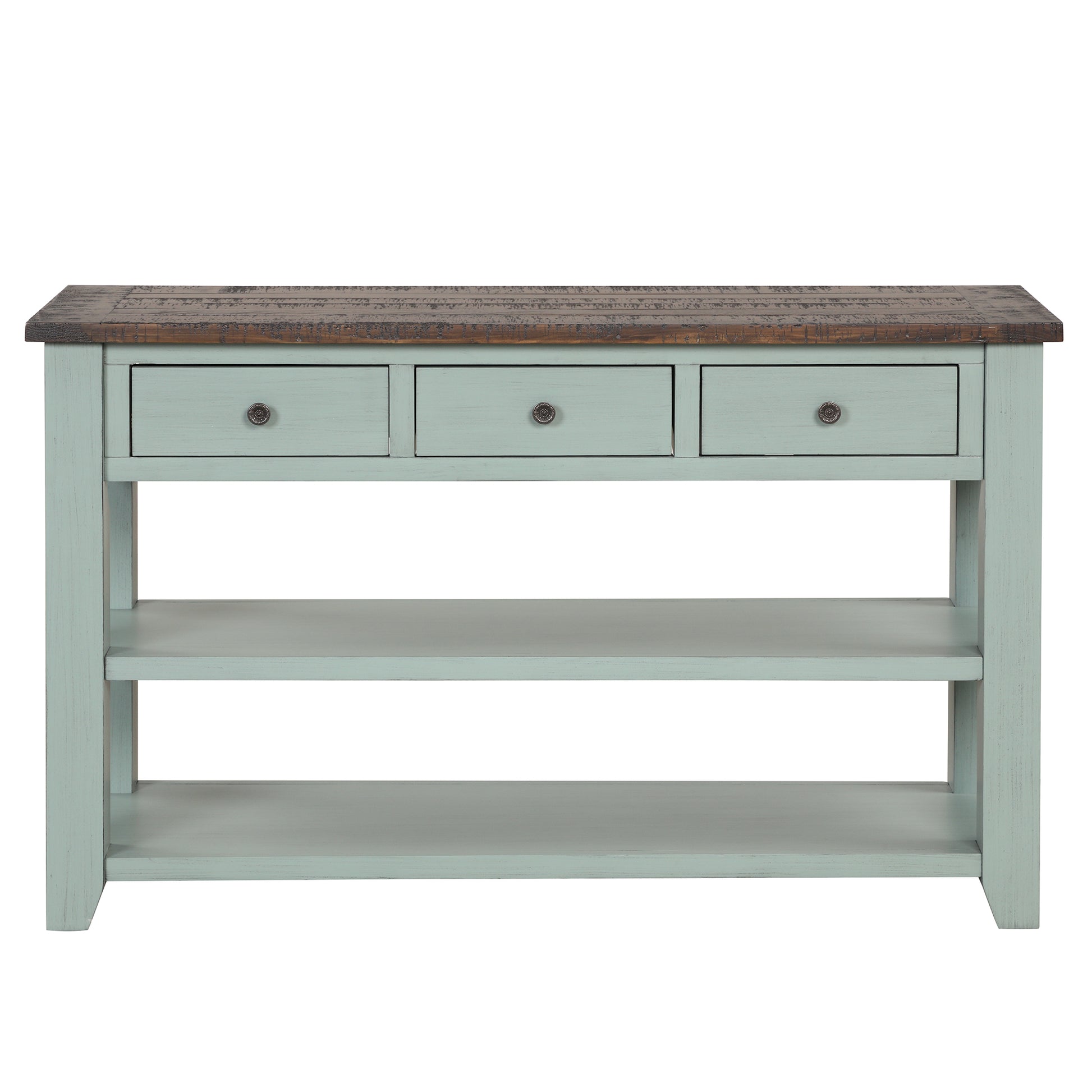 48'' Solid Pine Wood Top Console Table, Modern green-pine