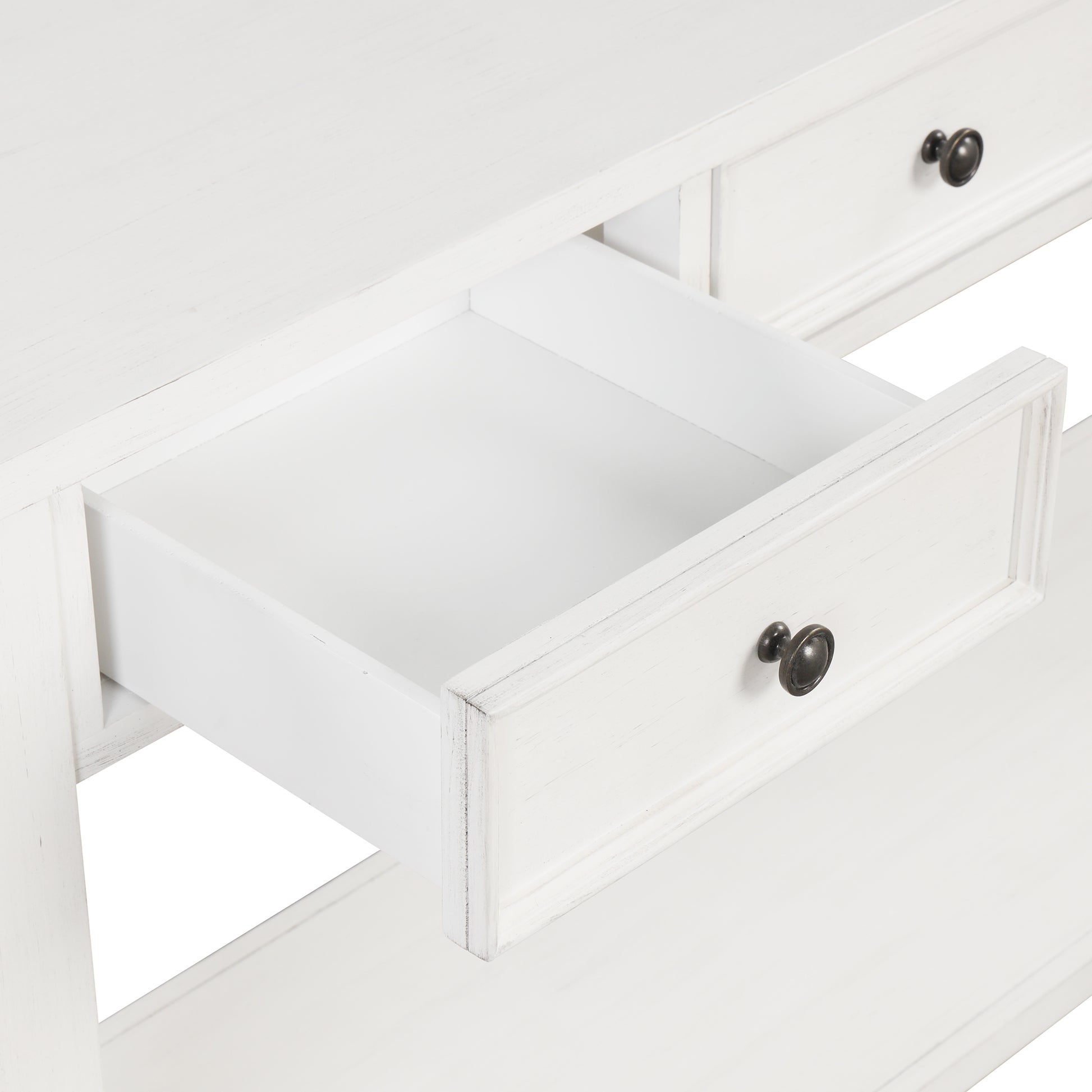 63" Pine Wood Console Table With 4 Drawers And 1 Bottom Shelf For Entryway Hallway Easy Assembly 63 Inch Long Sofa Table Antique White Antique White Pine