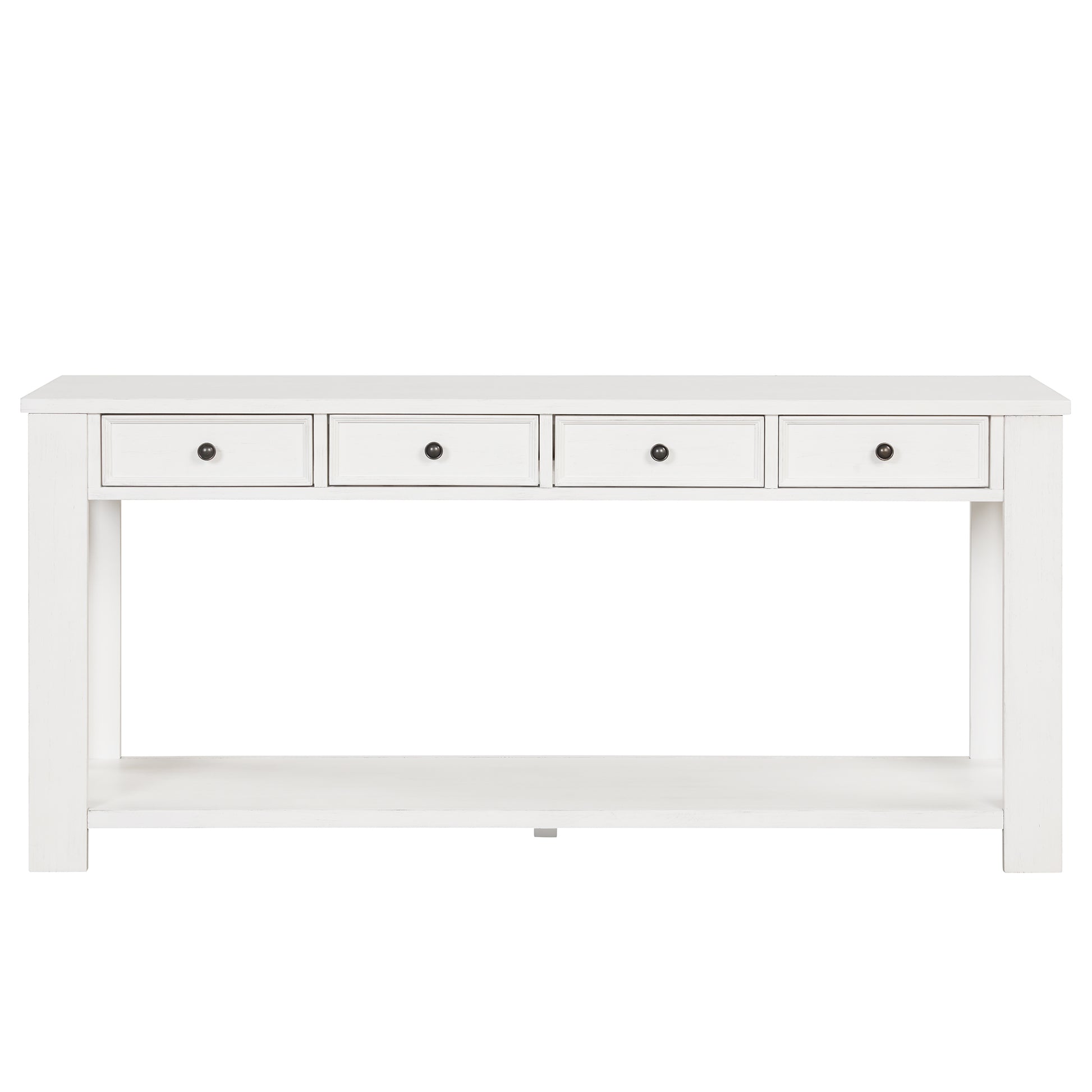63" Pine Wood Console Table With 4 Drawers And 1 Bottom Shelf For Entryway Hallway Easy Assembly 63 Inch Long Sofa Table Antique White Antique White Pine