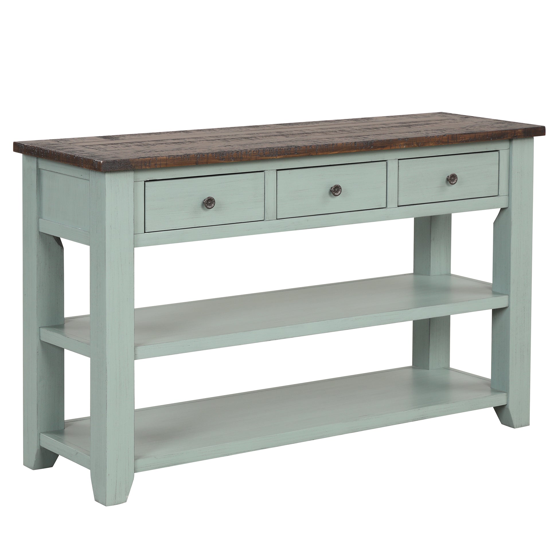 48'' Solid Pine Wood Top Console Table, Modern green-pine