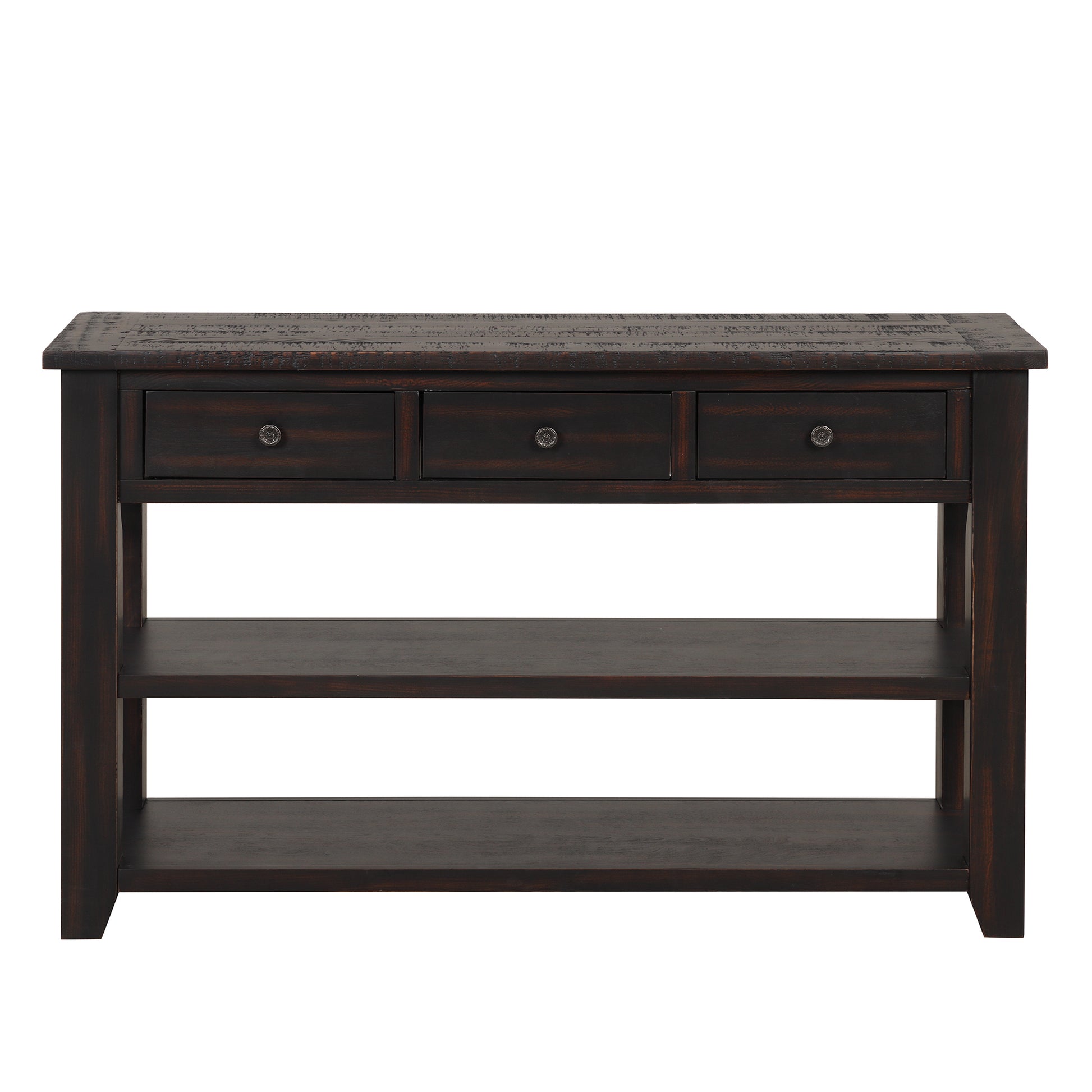 48'' Solid Pine Wood Top Console Table, Modern black-pine