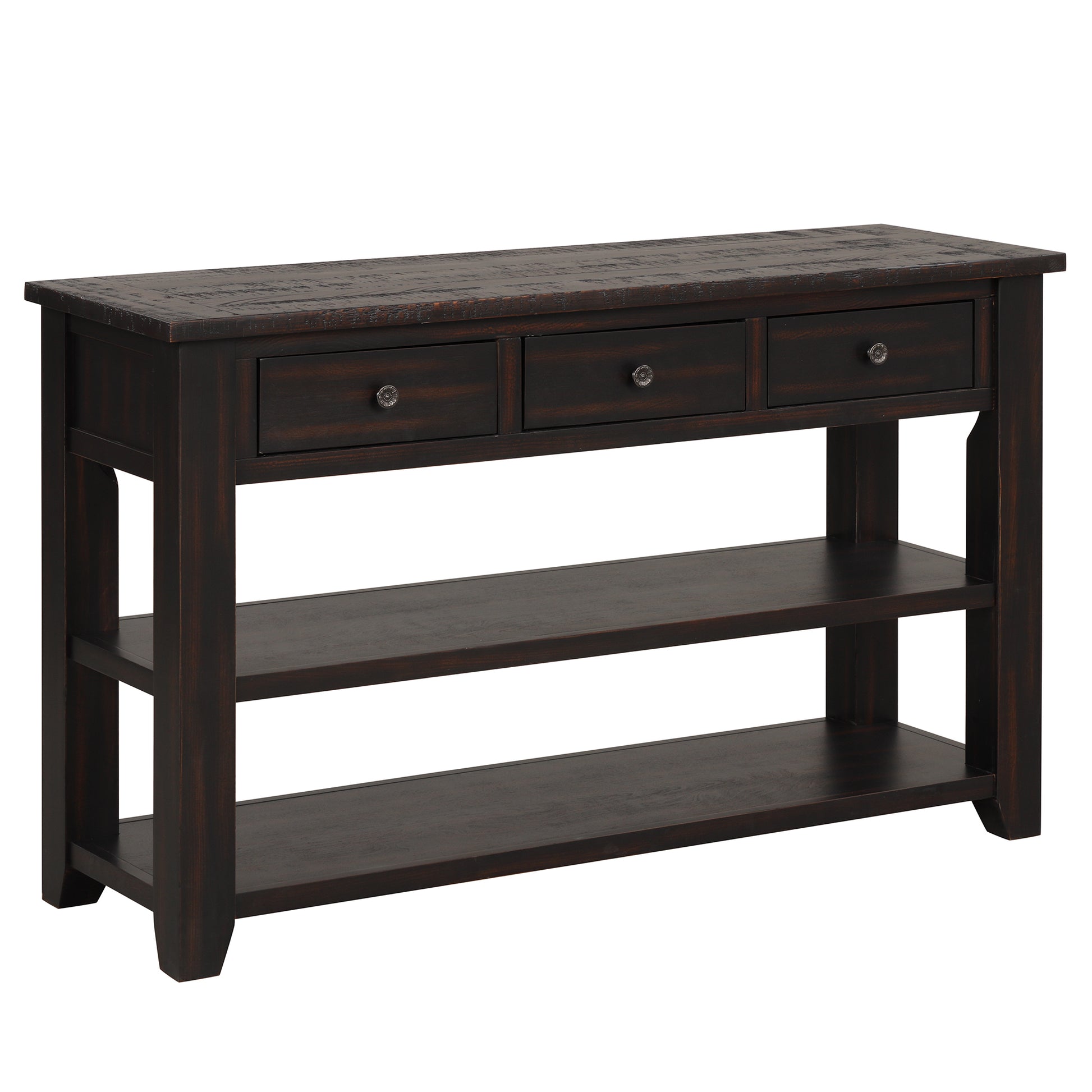 48'' Solid Pine Wood Top Console Table, Modern black-pine