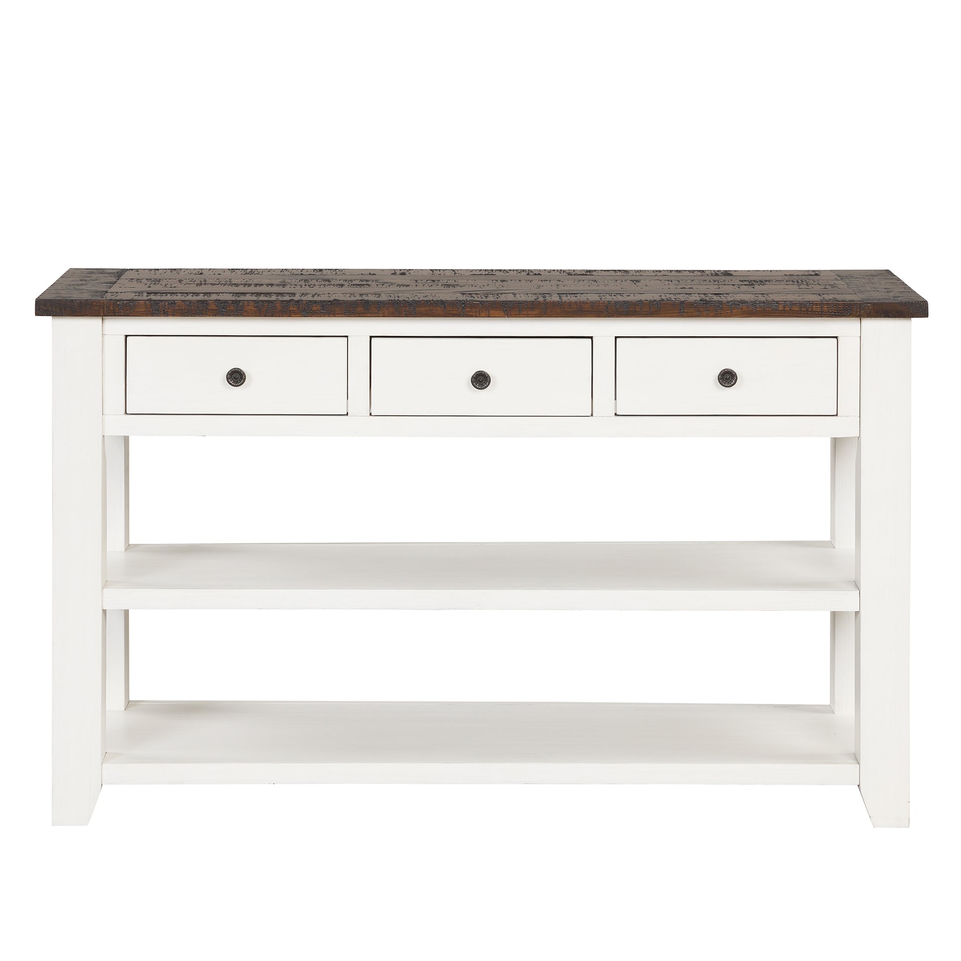 48'' Solid Pine Wood Top Console Table, Modern antique white-pine