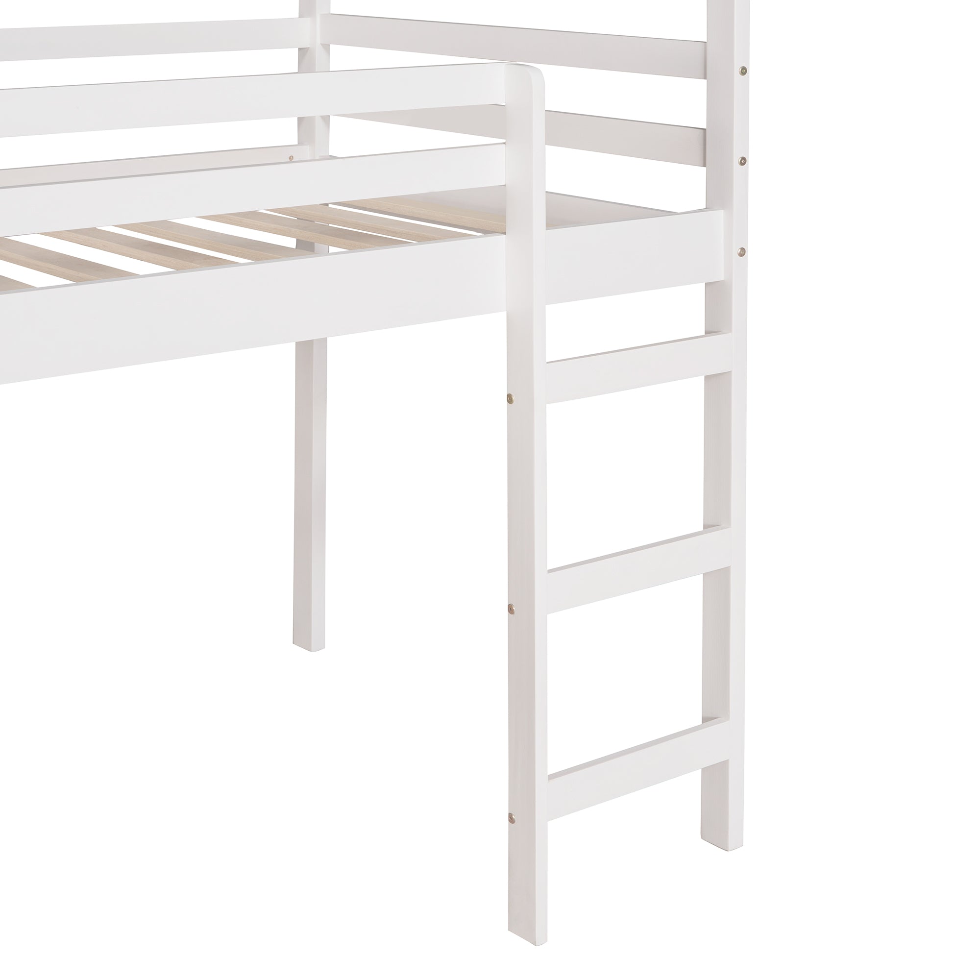 Twin Loft Bed with Slide, House Bed with Slide,White white-solid wood