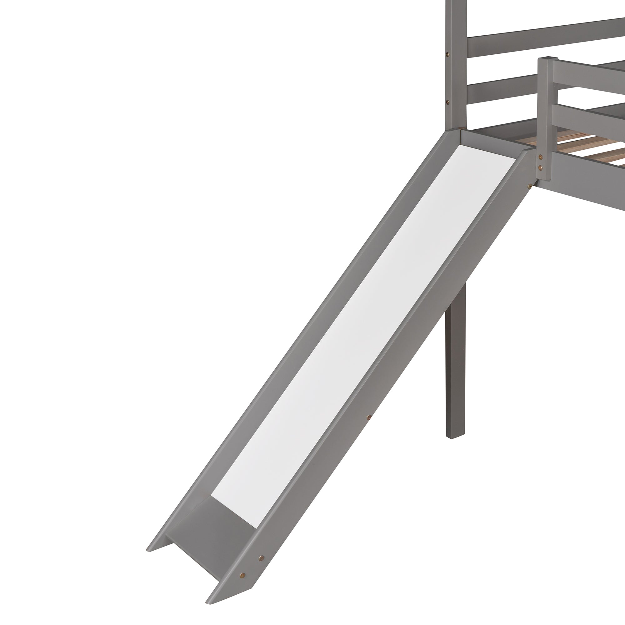 Twin Loft Bed with Slide, House Bed with Slide,Gray gray-solid wood