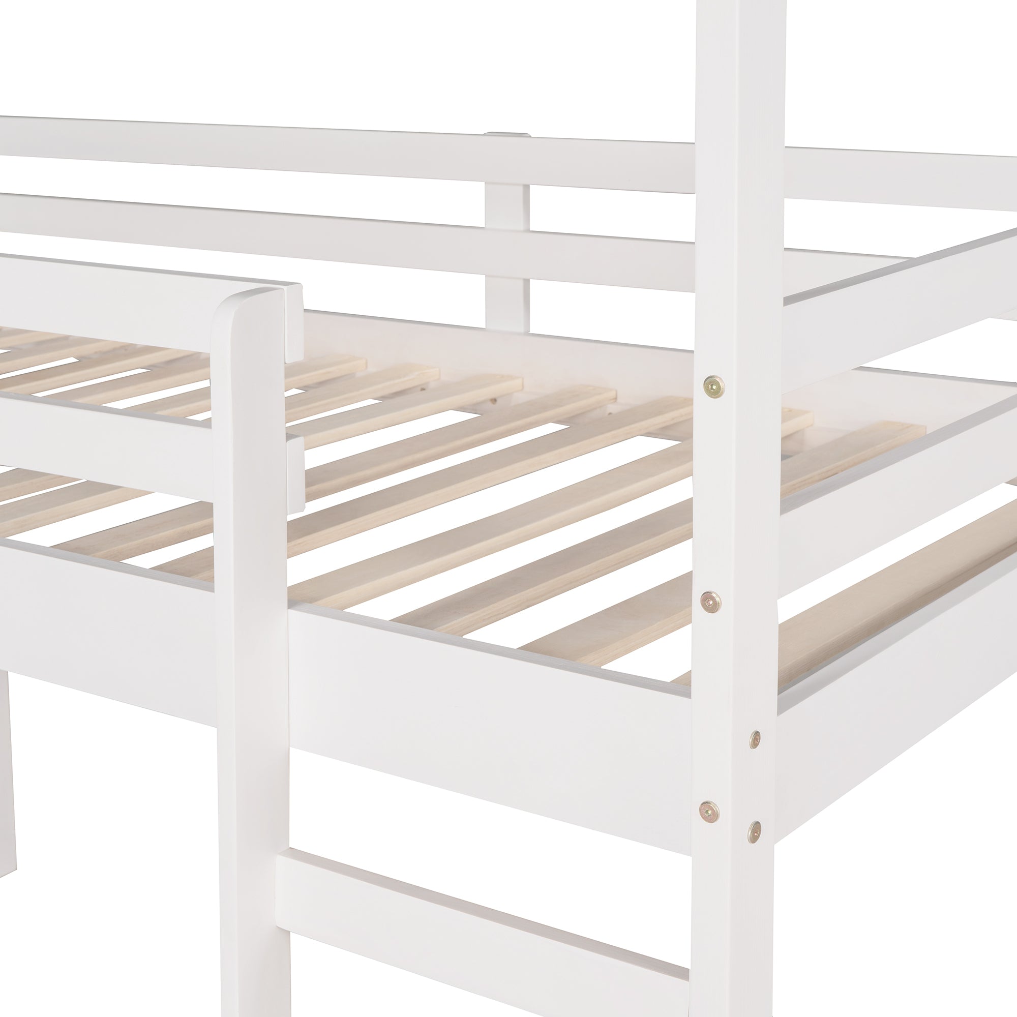 Twin Loft Bed with Slide, House Bed with Slide,White white-solid wood