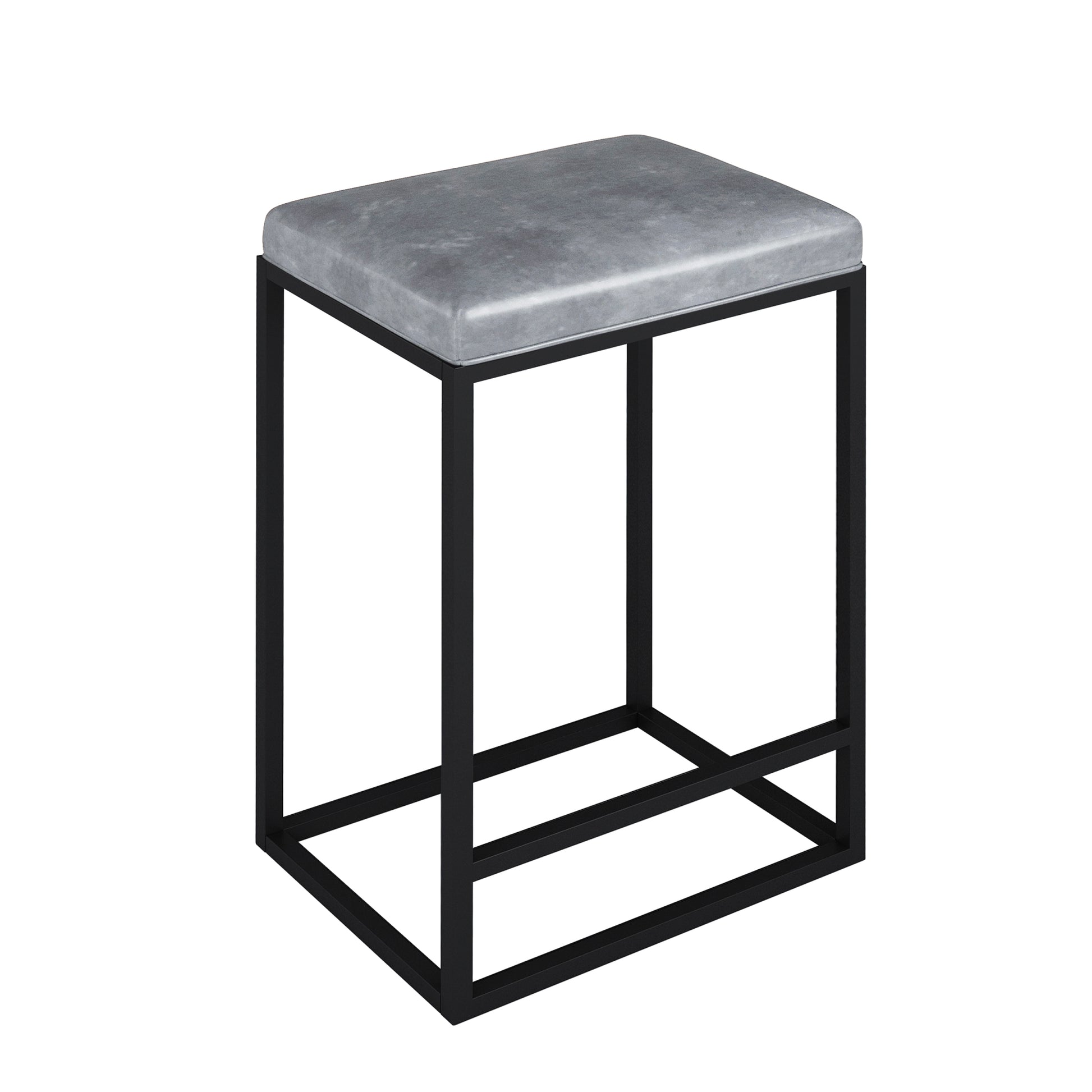 Set Of 2 Riley Indoor Grey Metal Faux Leather Bar Stools Grey Metal