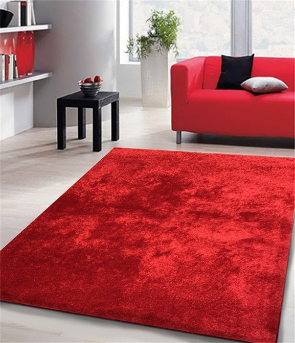 "Fuzzy Shaggy" Hand Tufted Area Rug Red Polyester