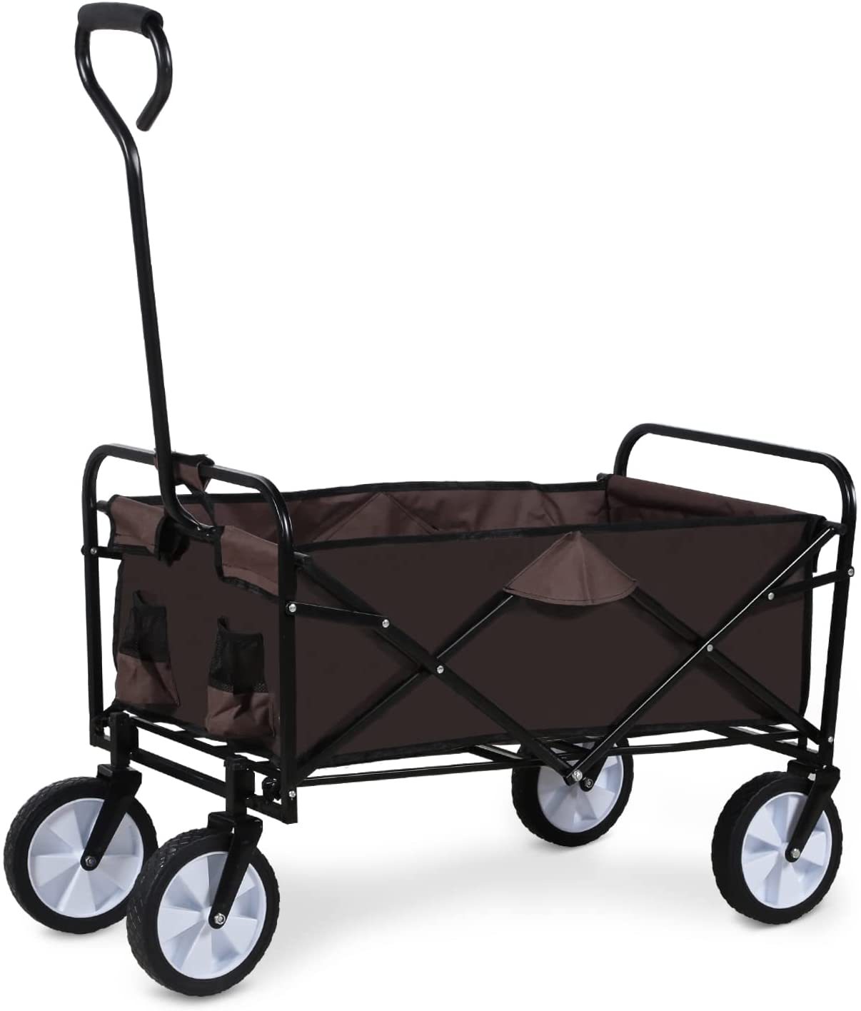 YSSOA Rolling Collapsible Garden Cart Camping Wagon brown-steel