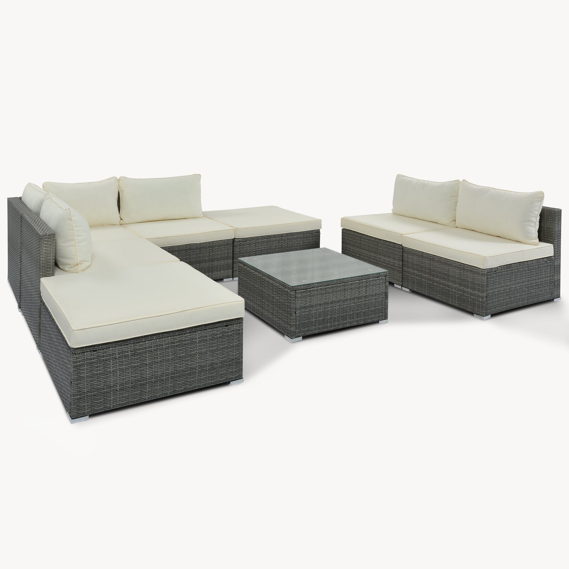 8 Pieces Outdoor Patio Furniture Sets, Garden Conversation Wicker Sofa Set, Single Sofa Combinable, Beige Cushions Gray Wicker Yes Beige Wicker