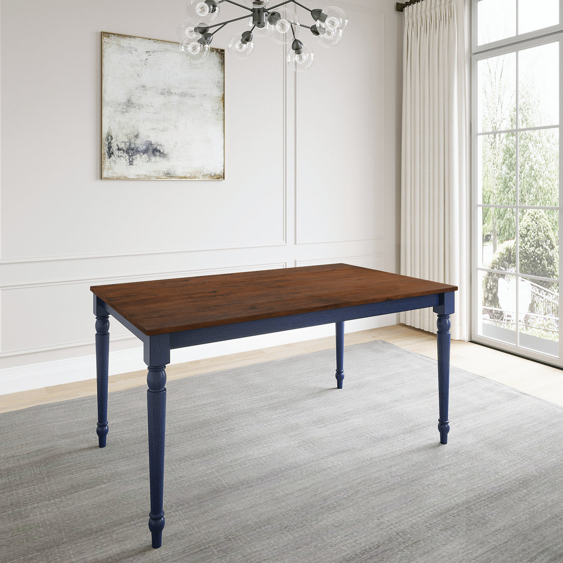 Lafayette Medium Brown And Navy Blue Wood Dining Table Navy Blue Solid Wood