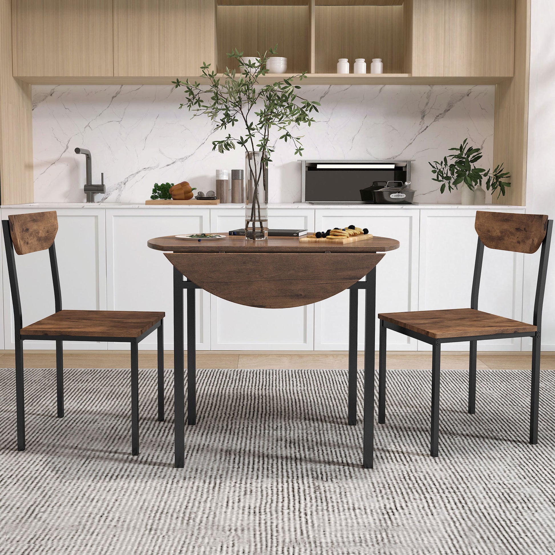 Modern Piece Round Dining Table Set With Drop Leaf And Chairs For