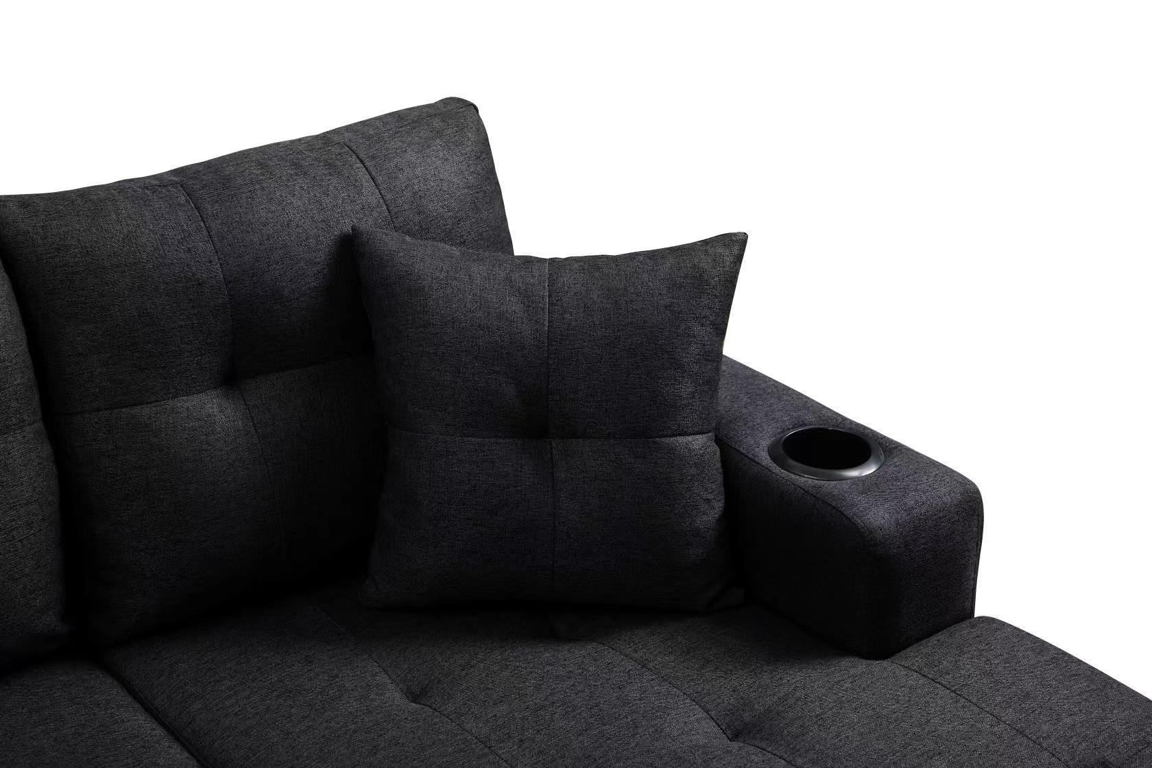 MEGA right sectional sofa with footrest, convertible black-foam-fabric