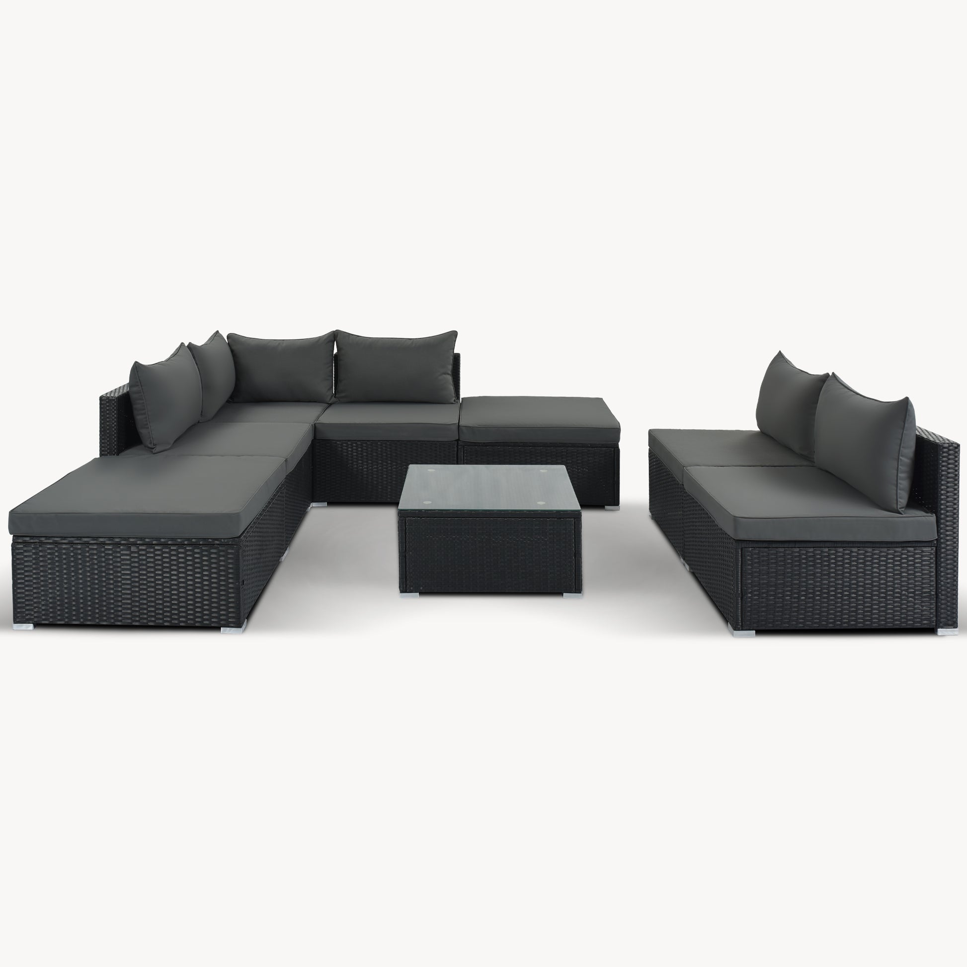 8 Pieces Outdoor Patio Furniture Sets, Garden Conversation Wicker Sofa Set, Single Sofa Combinable, Gray Cushions Black Wicker Yes Gray Wicker