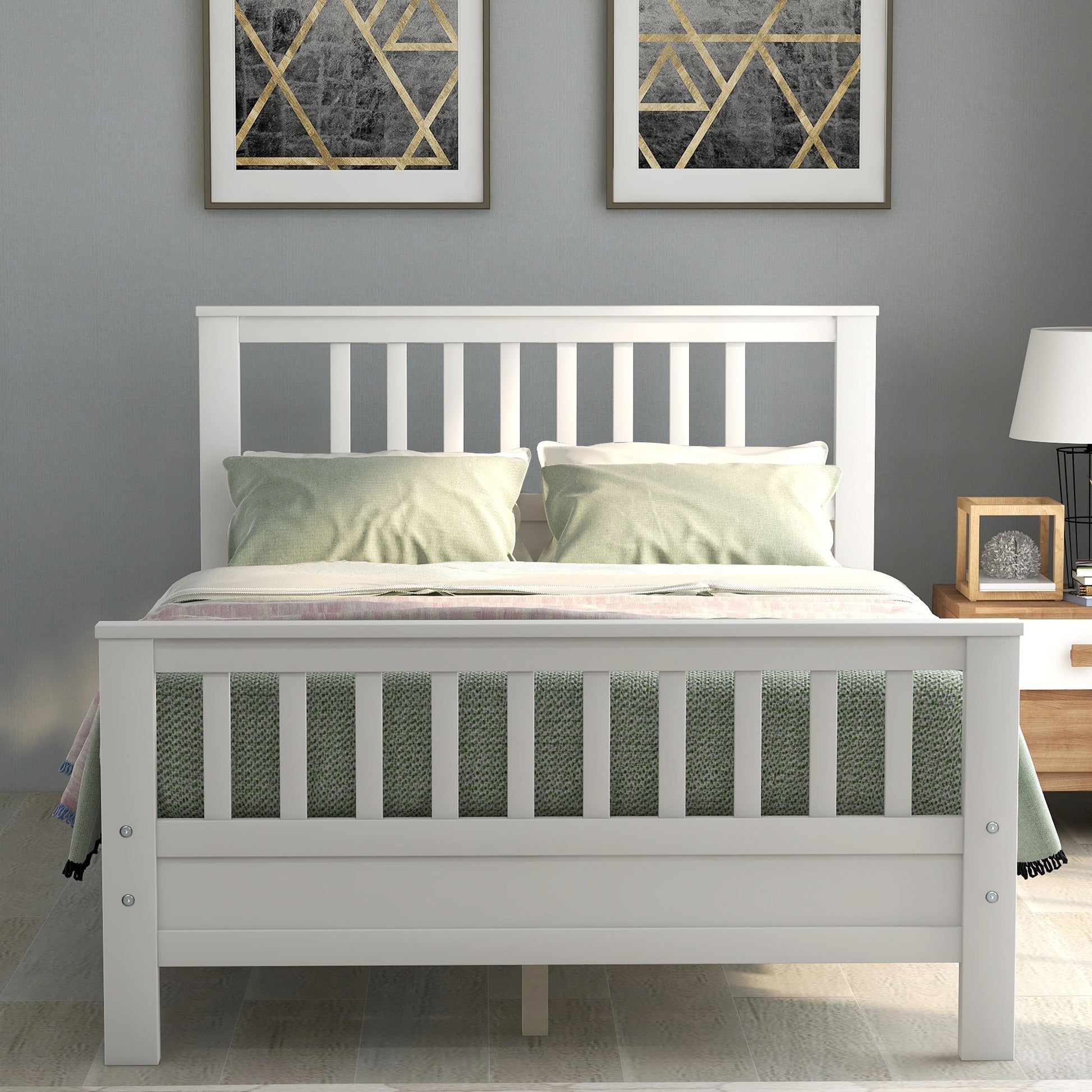 Wood Platform Bed With Headboard And Footboard, Full White Full White Pine