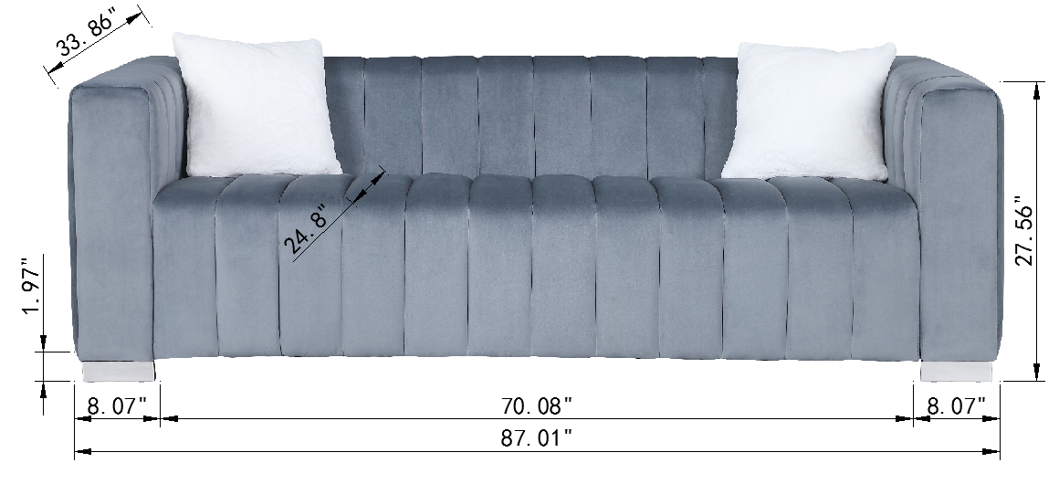 A Modern Channel Sofa Take On A Traditional Chesterfield,Grey Color,3 Seater Grey Velvet 3 Seat