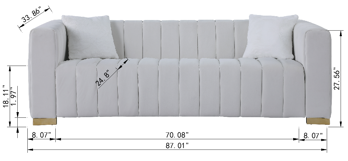 A Modern Channel Sofa Take On A Traditional Chesterfield,White Color,3 Seater White Velvet