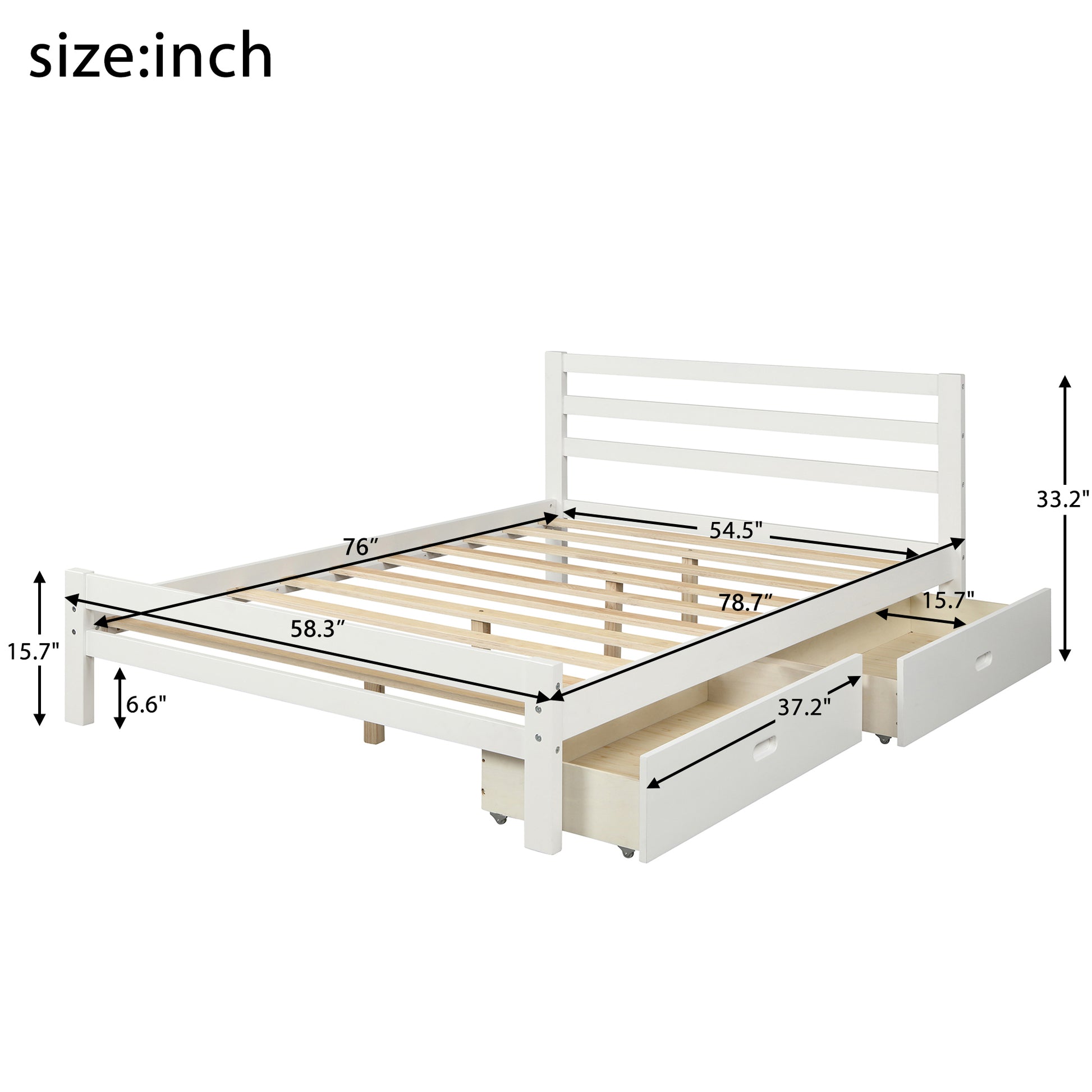 Wood Platform Bed With Two Drawers, Full White White Pine