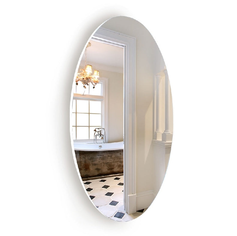 Frameless Beveled Wall Mounted Bathroom Mirror, Hd Makeup Mirror, 25" Round Mirror White Mdf