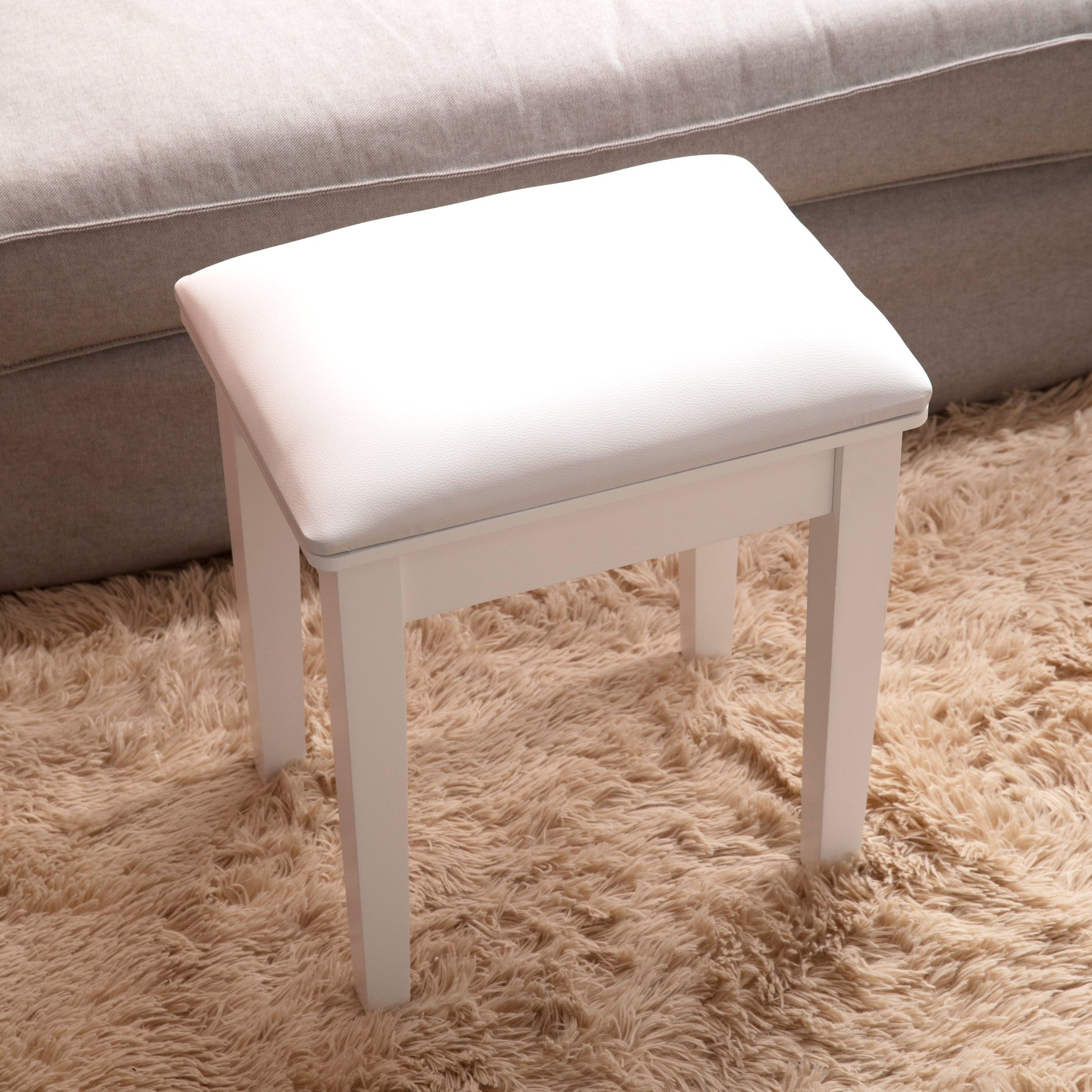 Vanity Stool Makeup Bench Dressing Stool With Cushion And Solid Legs,White White Mdf