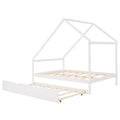 Full Size Wooden House Bed With Twin Size Trundle, White White Solid Wood