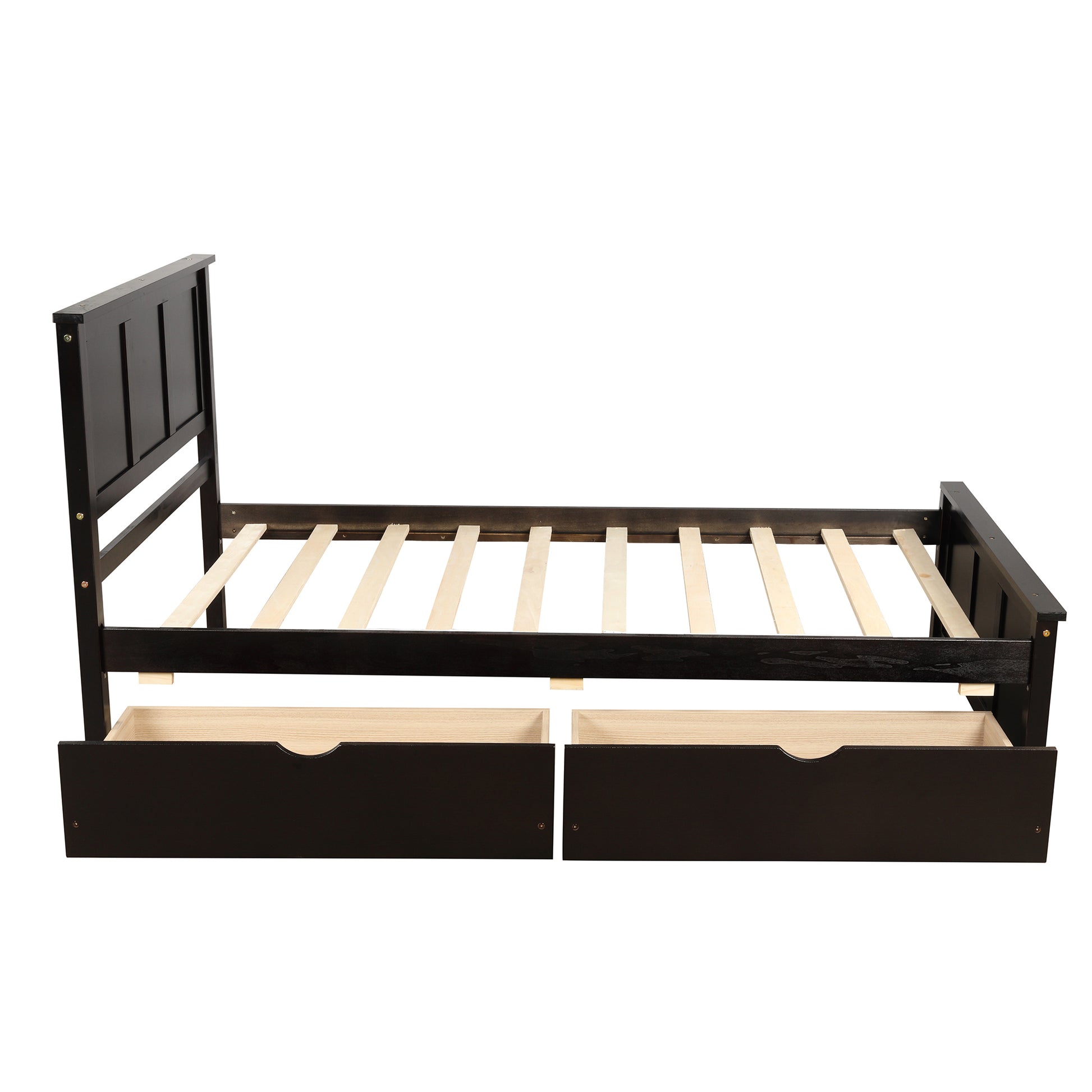 Platform Storage Bed, 2 Drawers With Wheels, Twin Size Frame, Espresso Sku:Wf283062Aap Twin Espresso Pine