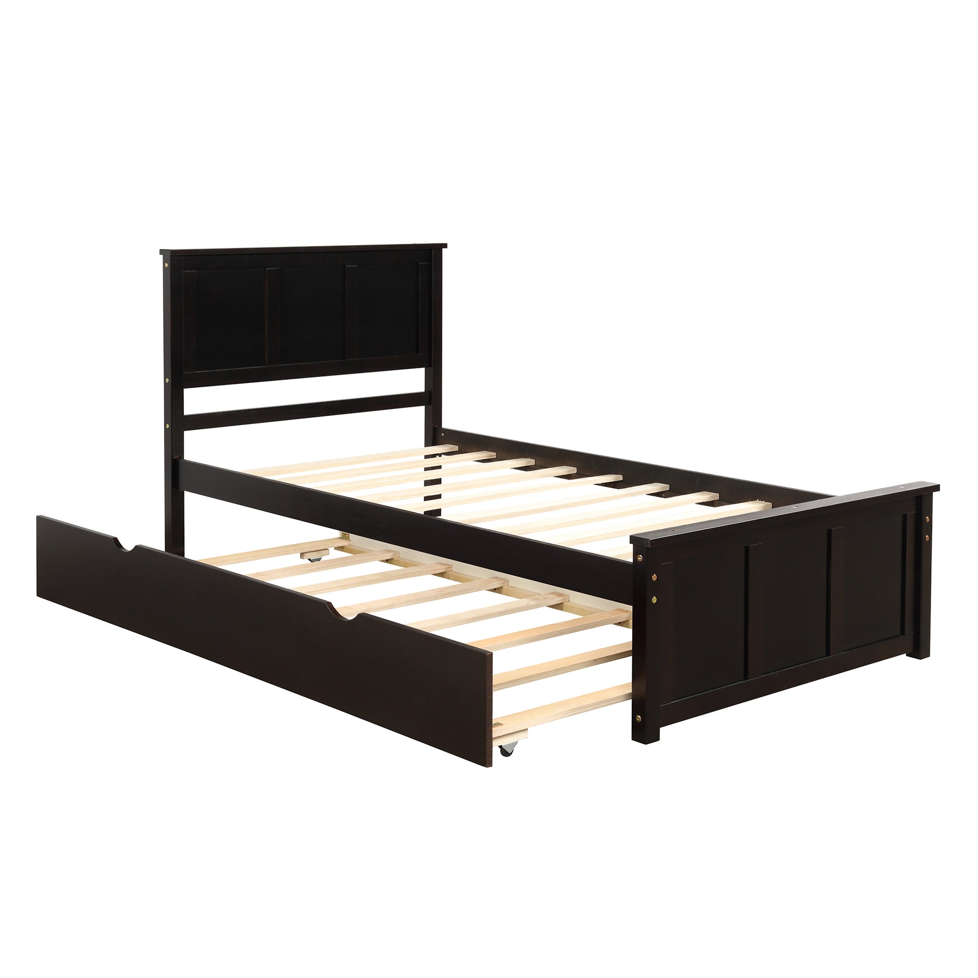 Platform Bed With Twin Size Trundle, Twin Size Frame, Espresso Espresso Pine