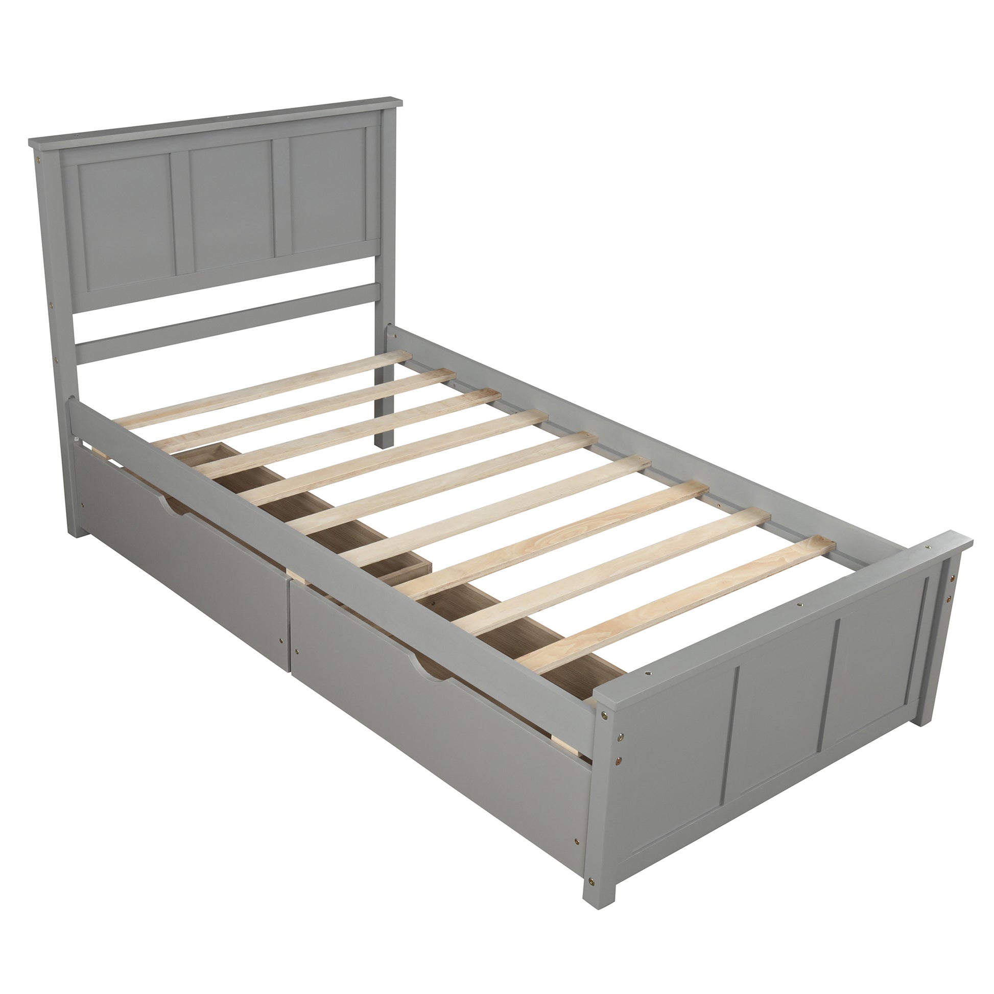 Platform Storage Bed, 2 Drawers With Wheels, Twin Size Frame, Gray Sku: Wf283062Aae Twin Gray Pine