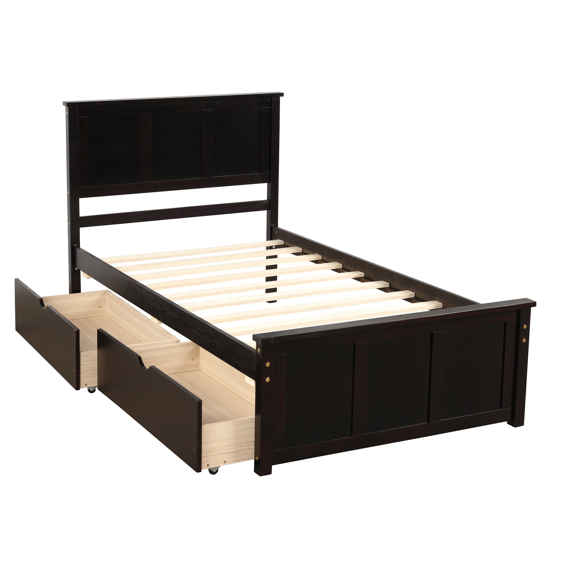 Platform Storage Bed, 2 Drawers With Wheels, Twin Size Frame, Espresso Sku:Wf283062Aap Twin Espresso Pine