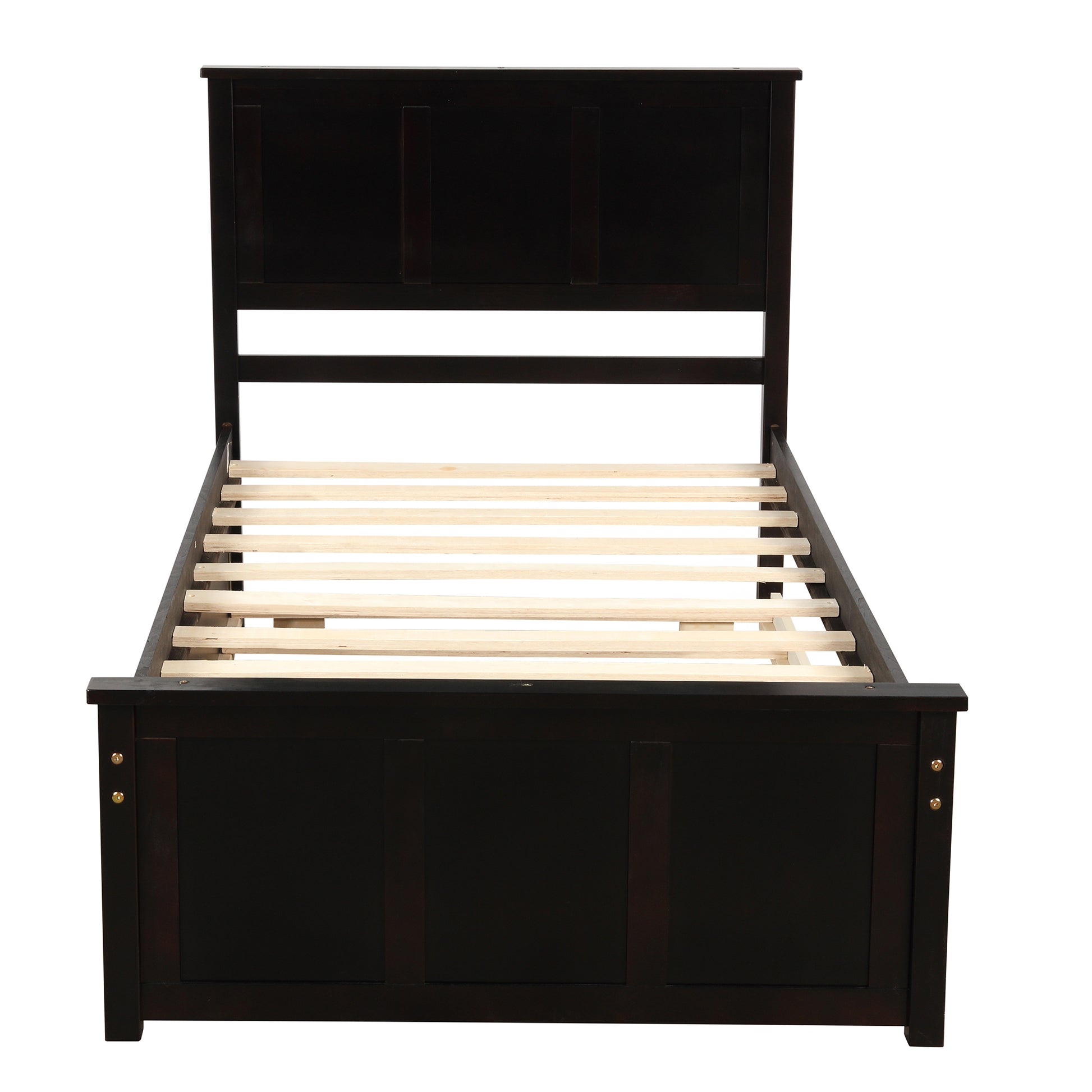 Platform Bed With Twin Size Trundle, Twin Size Frame, Espresso Espresso Pine