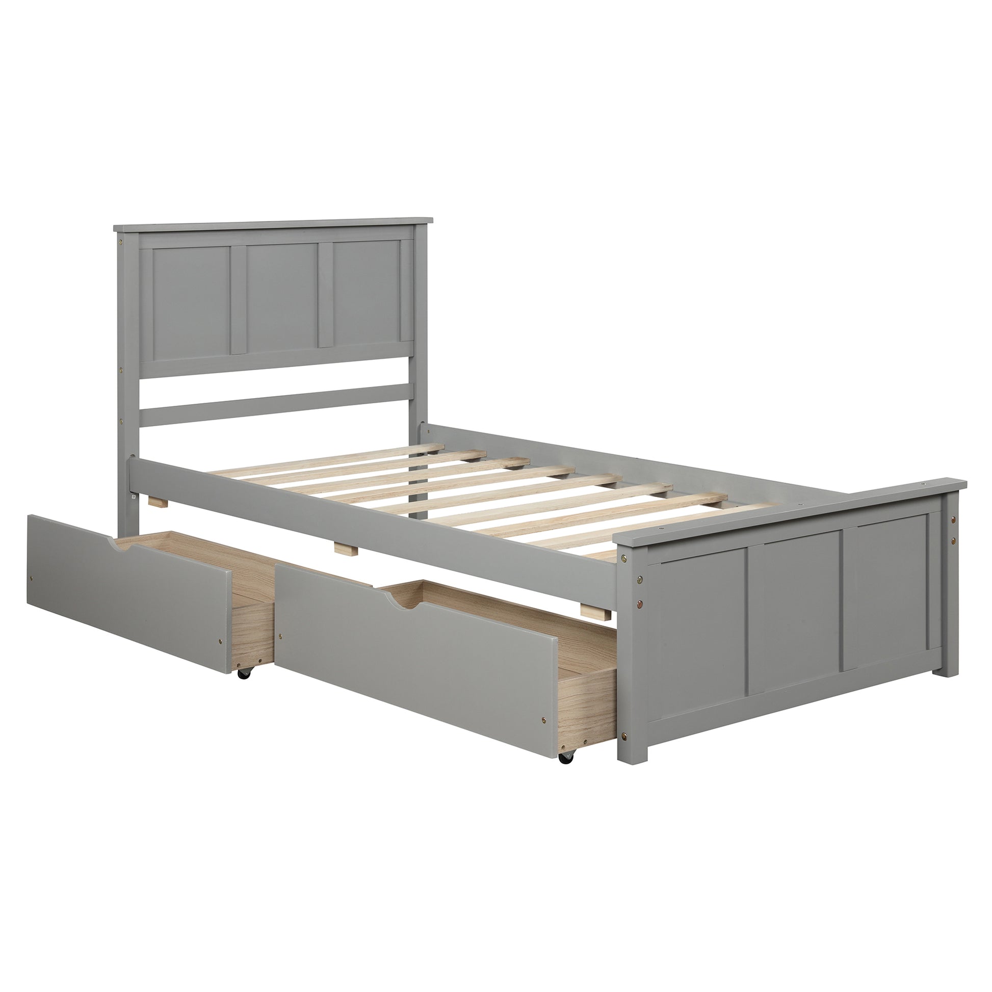 Platform Storage Bed, 2 Drawers With Wheels, Twin Size Frame, Gray Sku: Wf283062Aae Twin Gray Pine