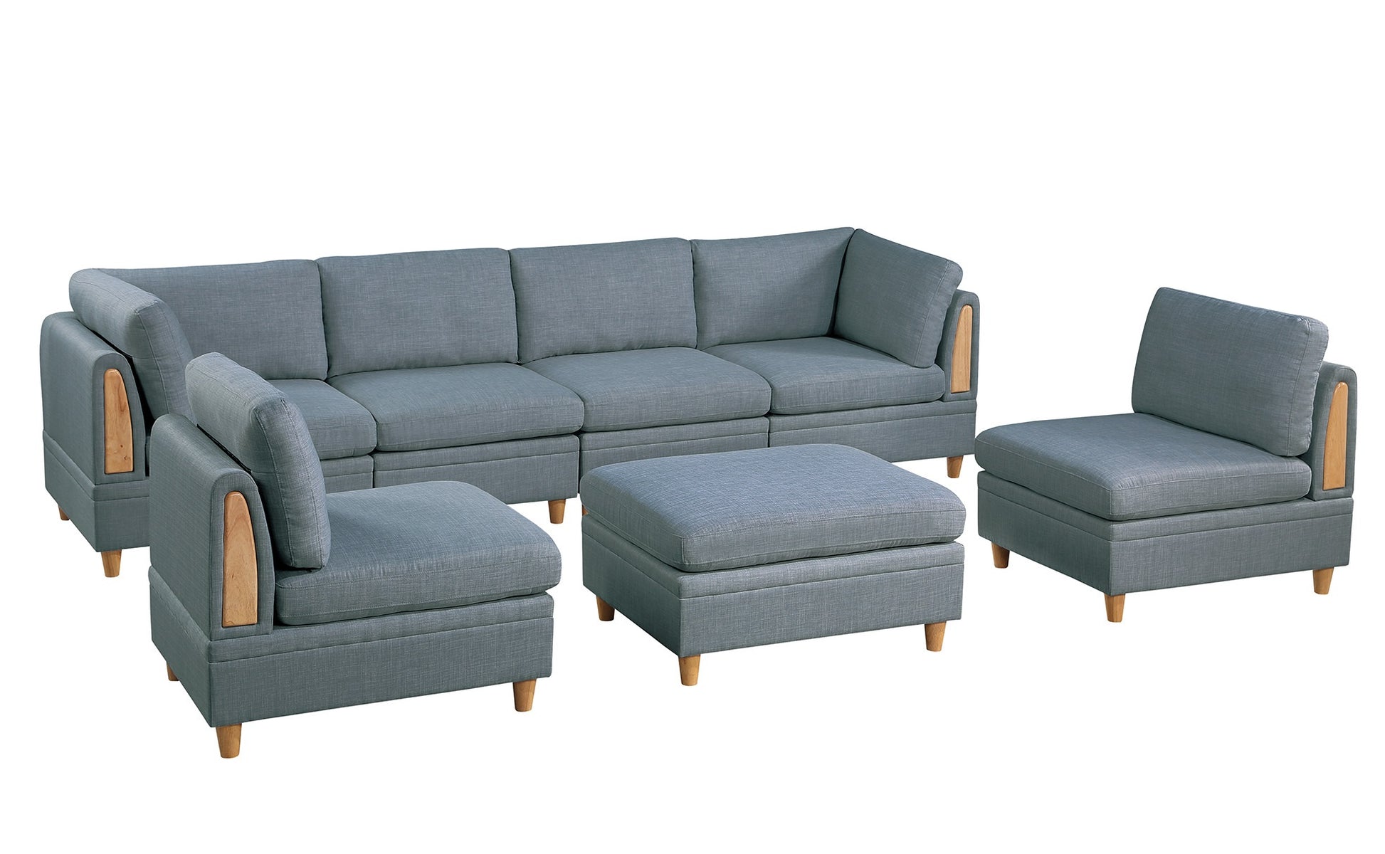 Living Room Furniture Corner Wedge Steel Color Dorris Fabric 1Pc Cushion Wedge Sofa Wooden Legs Grey Mix Primary Living Space Contemporary,Transitional Fabric