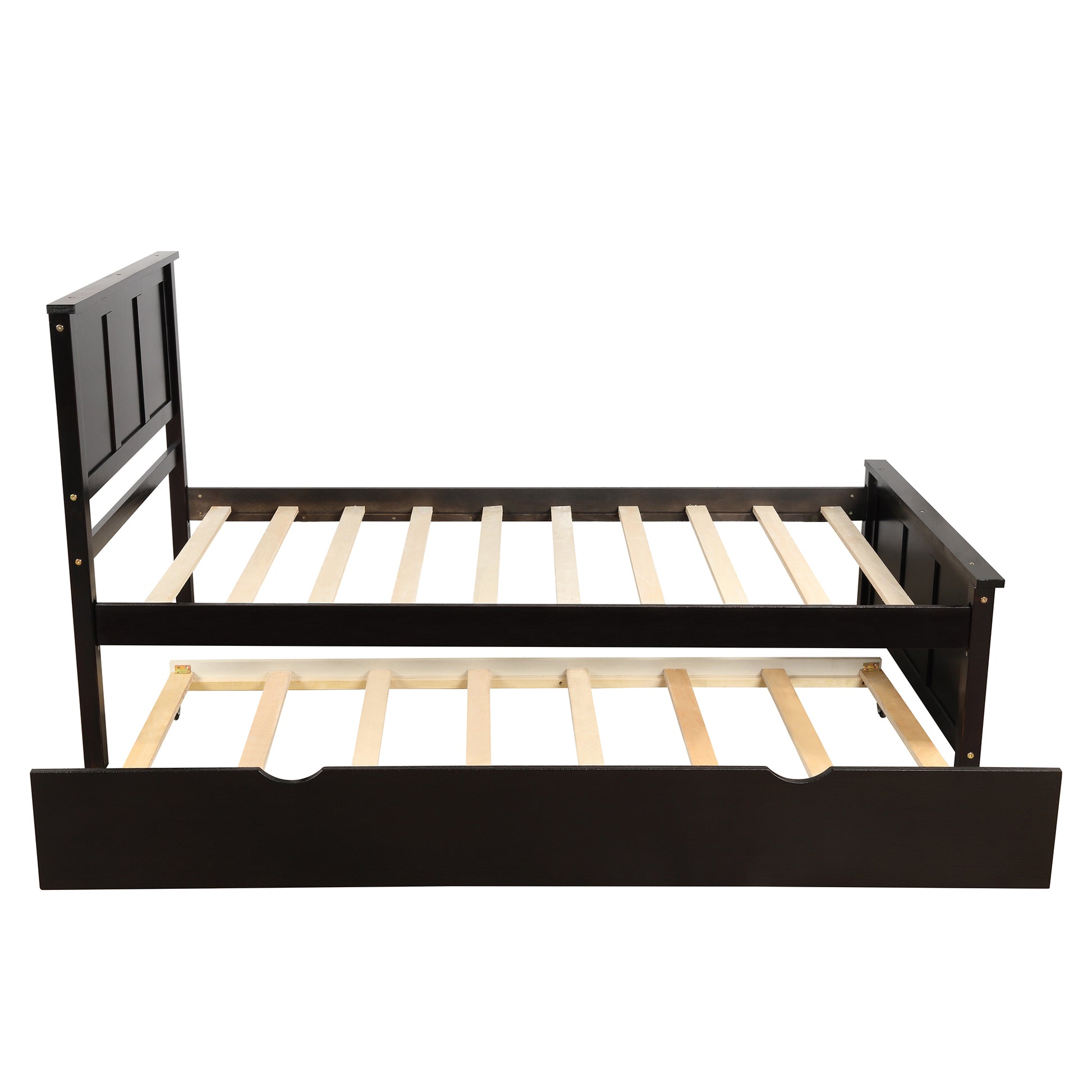 Platform Bed With Twin Size Trundle, Twin Size Frame, Espresso Espresso Pine