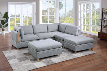 Living Room Furniture 6Pc Modular Sofa Set Light Grey Dorris Fabric Couch 2X Corner Wedges 2X Armless Chair And 2X Ottomans Light Grey Primary Living Space Cushion Back Contemporary,Modern Modular Fabric 6 Seat