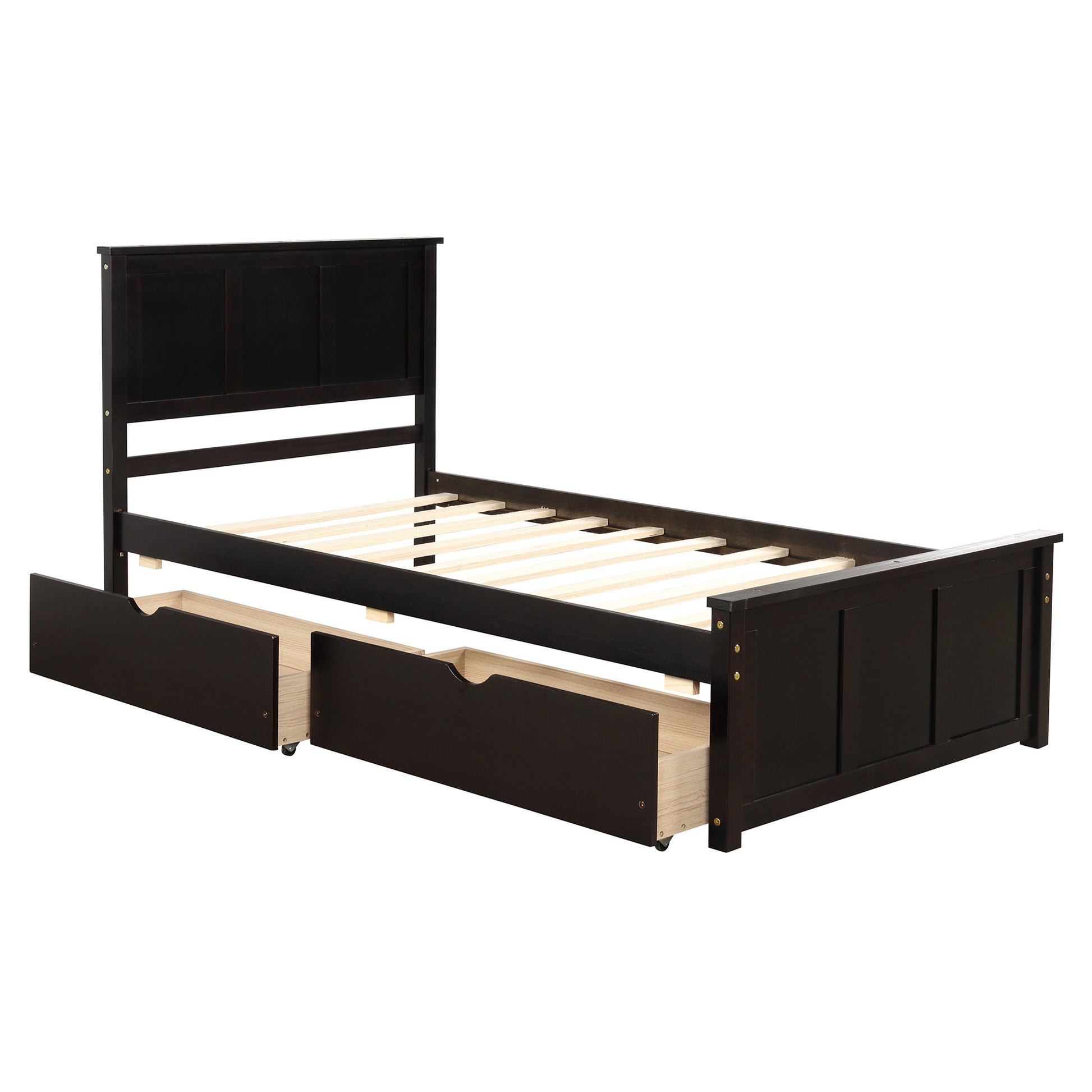 Platform Storage Bed, 2 Drawers With Wheels, Twin Size Frame, Espresso Sku:Wf283062Aap Twin Espresso Pine