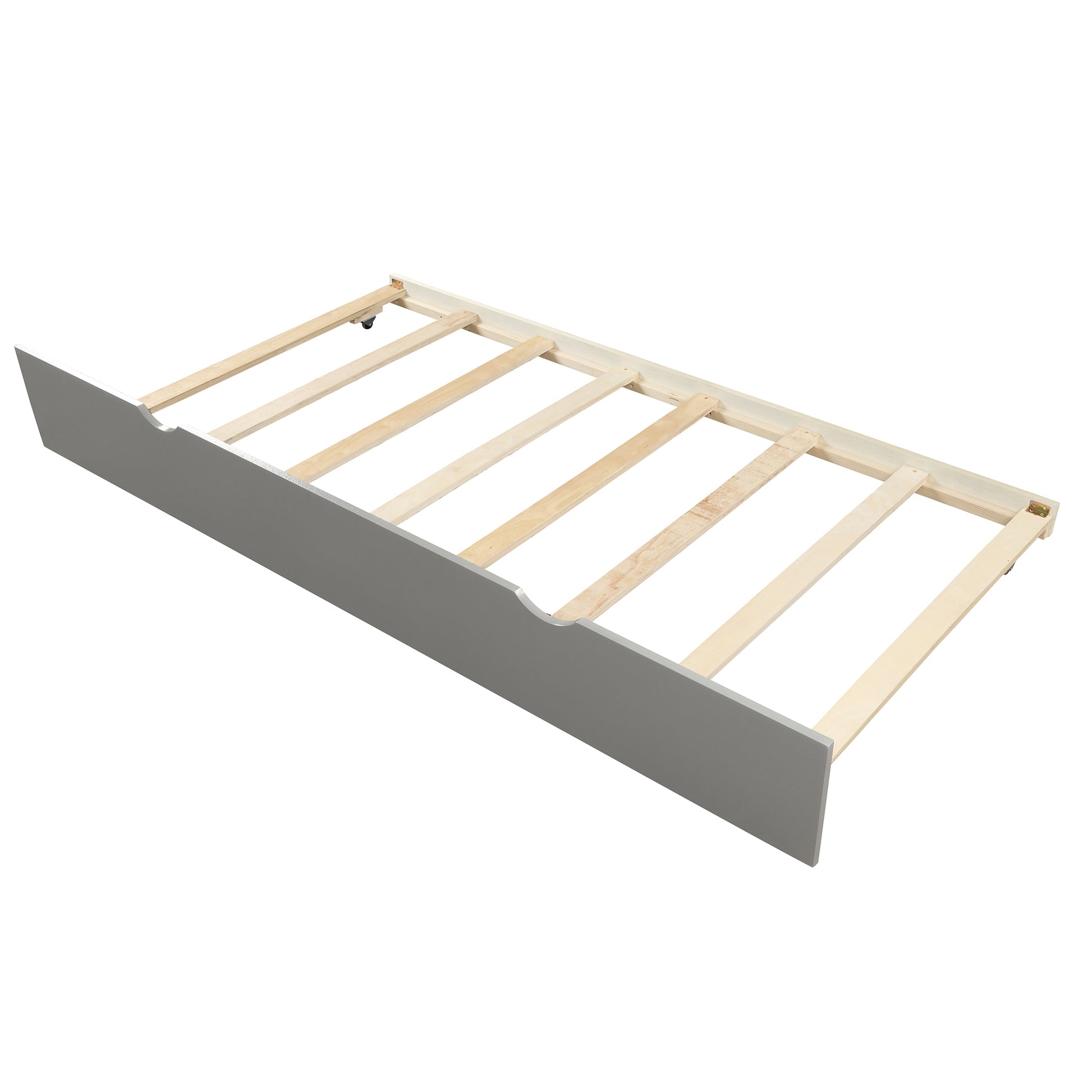 Platform Bed With Twin Size Trundle, Twin Size Frame, Gray Gray Pine