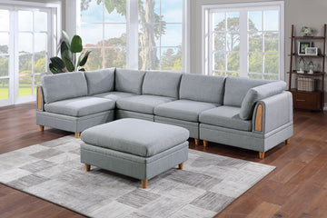 Living Room Furniture 6Pc Modular Sectional Set Light Grey Dorris Fabric Couch 2X Corner Wedges 3X Armless Chairs And 1X Ottoman Light Grey Primary Living Space Cushion Back Contemporary,Modern Modular Fabric 6 Seat