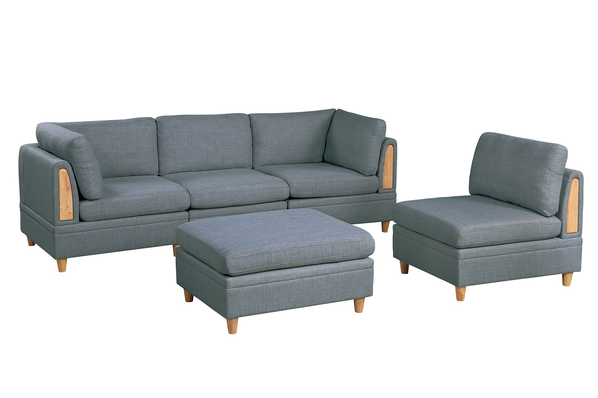 Living Room Furniture Corner Wedge Steel Color Dorris Fabric 1Pc Cushion Wedge Sofa Wooden Legs Grey Mix Primary Living Space Contemporary,Transitional Fabric