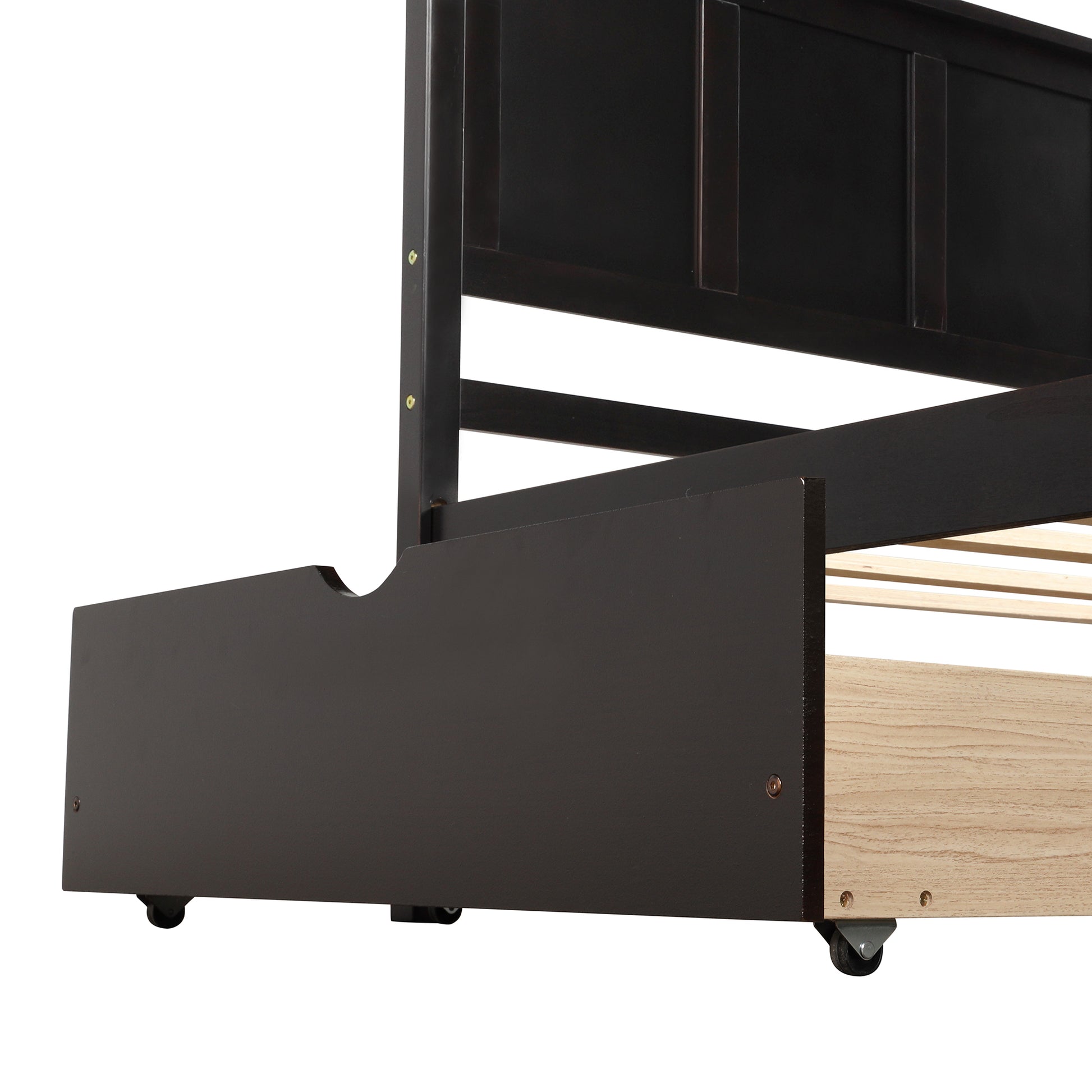 Platform Storage Bed, 2 Drawers With Wheels, Twin Size Frame, Espresso Sku:Wf283062Aap Twin Espresso Pine