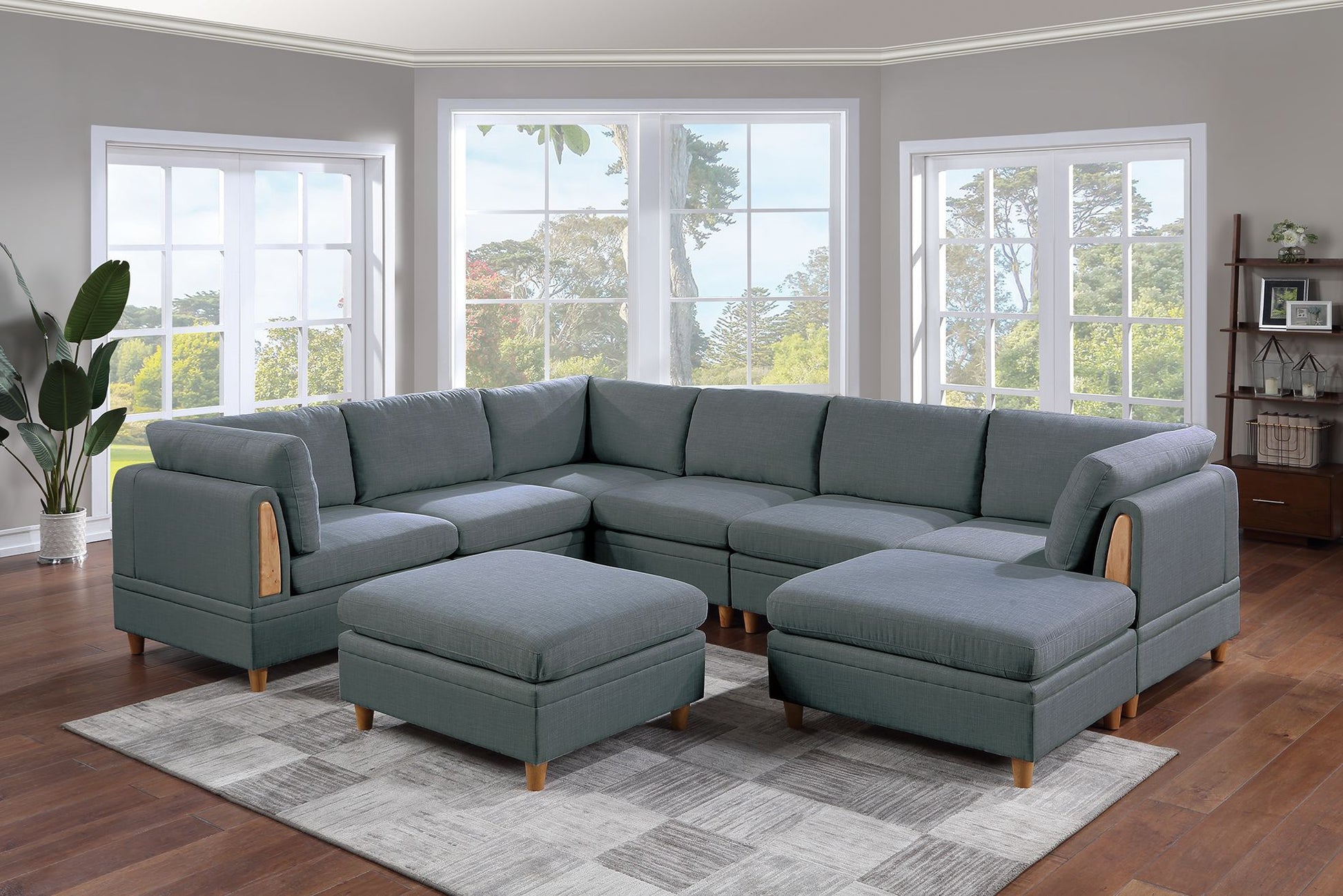 Living Room Furniture 8Pc Sectional Sofa Set Steel Dorris Fabric Couch 3X Wedges 3X Armless Chair And 2X Ottomans Steel Gray Primary Living Space Cushion Back Contemporary,Modern Modular Fabric 8 Seat