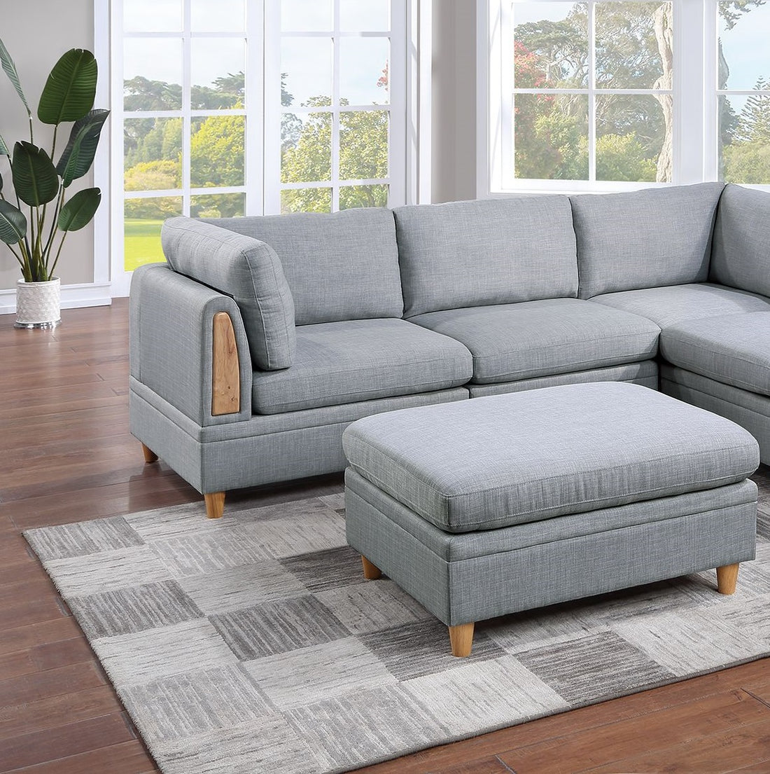 Living Room Furniture 6Pc Modular Sofa Set Light Grey Dorris Fabric Couch 2X Corner Wedges 2X Armless Chair And 2X Ottomans Light Grey Primary Living Space Cushion Back Contemporary,Modern Modular Fabric 6 Seat